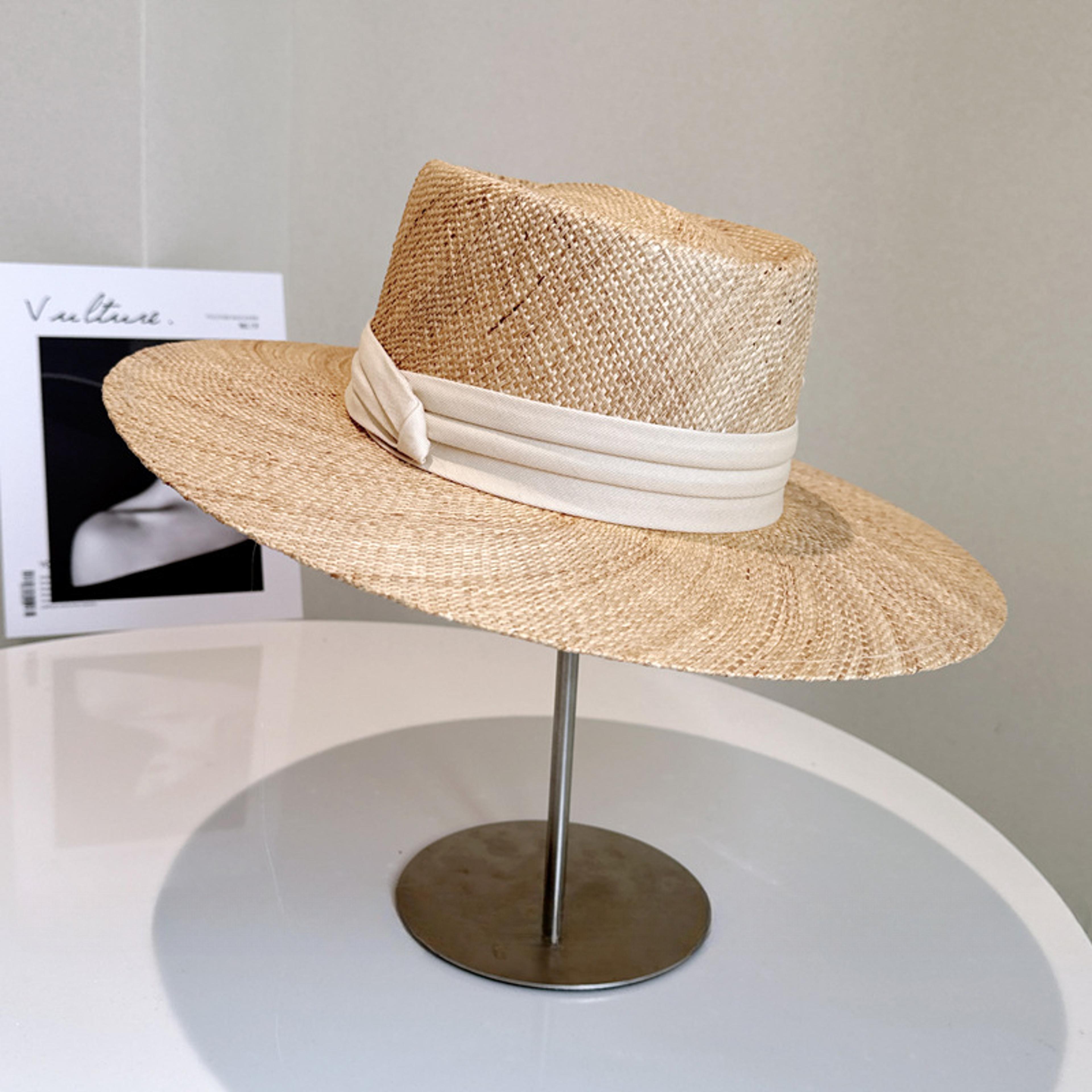 Womens Raffia Sun Hat Hand Woven Beach Hat For Summer Vacation  Sun Protection 0