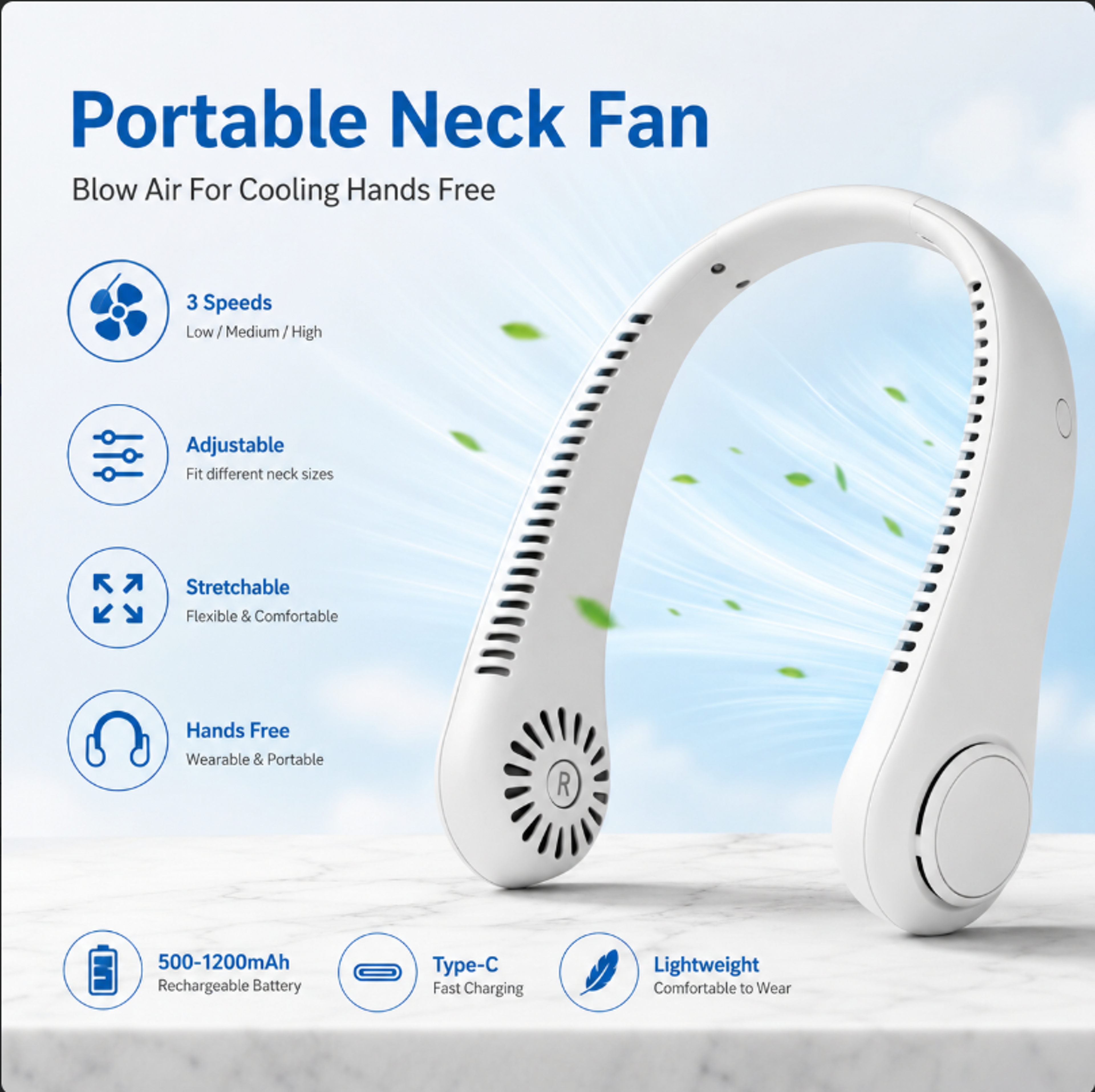 Arctic Breeze Portable Neck Fan USB Rechargeable Wearable Personal Air Cooler 4