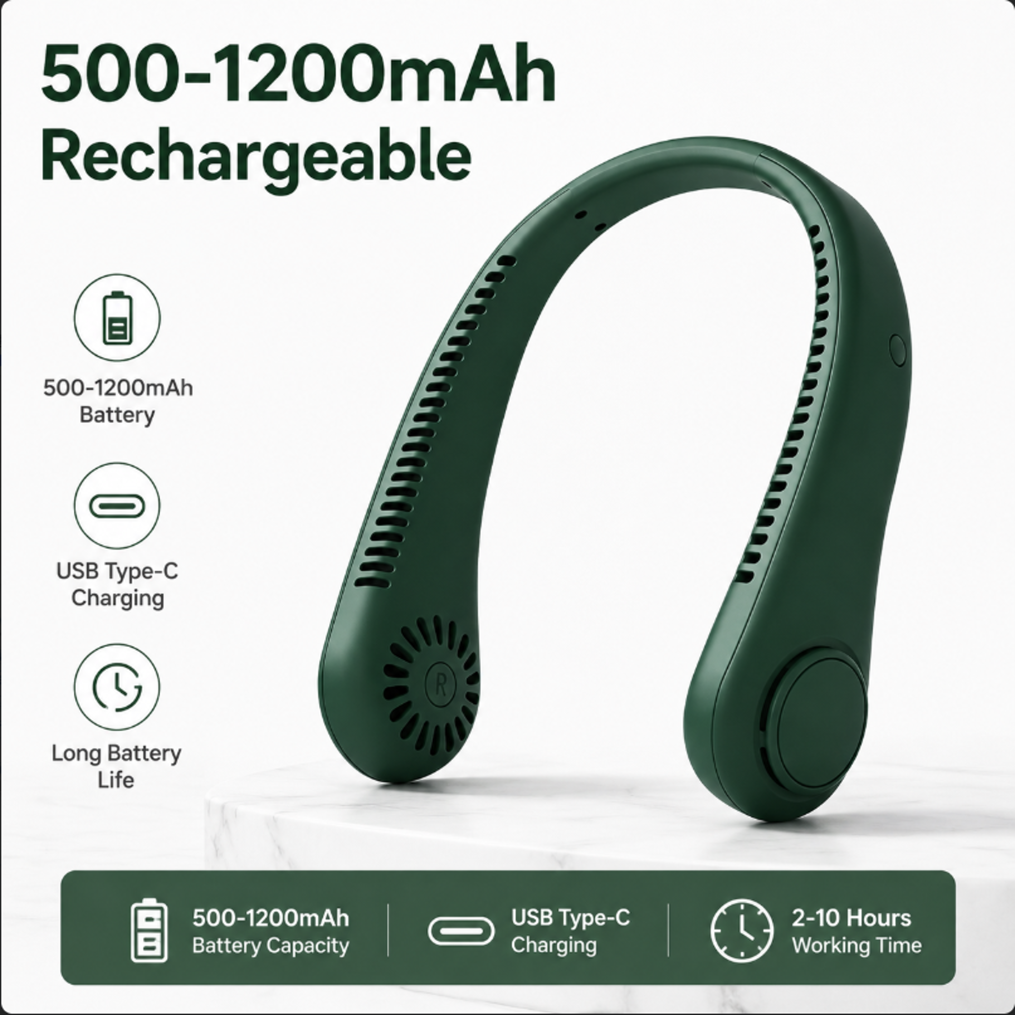 Arctic Breeze Portable Neck Fan USB Rechargeable Wearable Personal Air Cooler 5