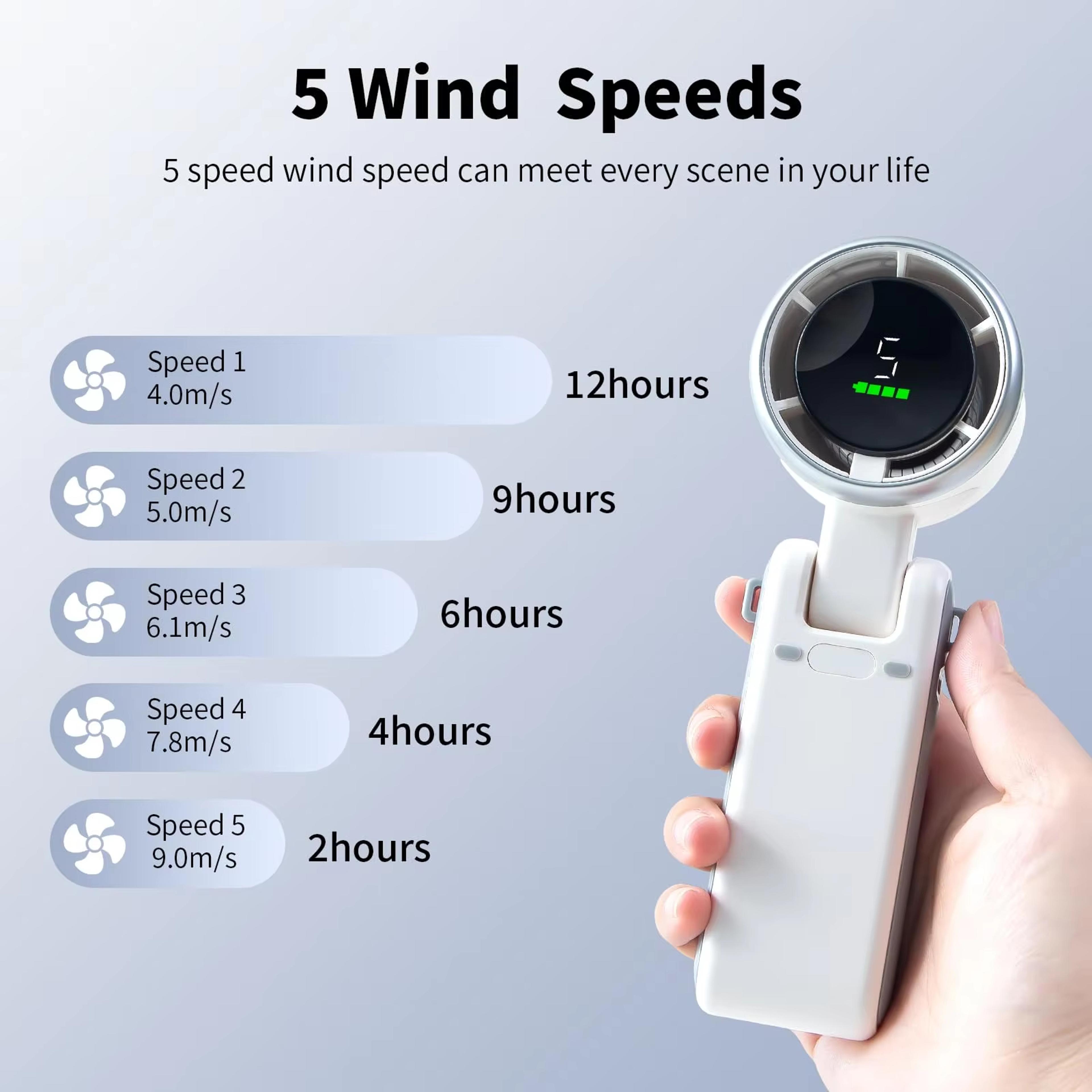 Portable Handheld Fan Rechargeable Mini Travel Cooling Fan With 5 Speeds 5