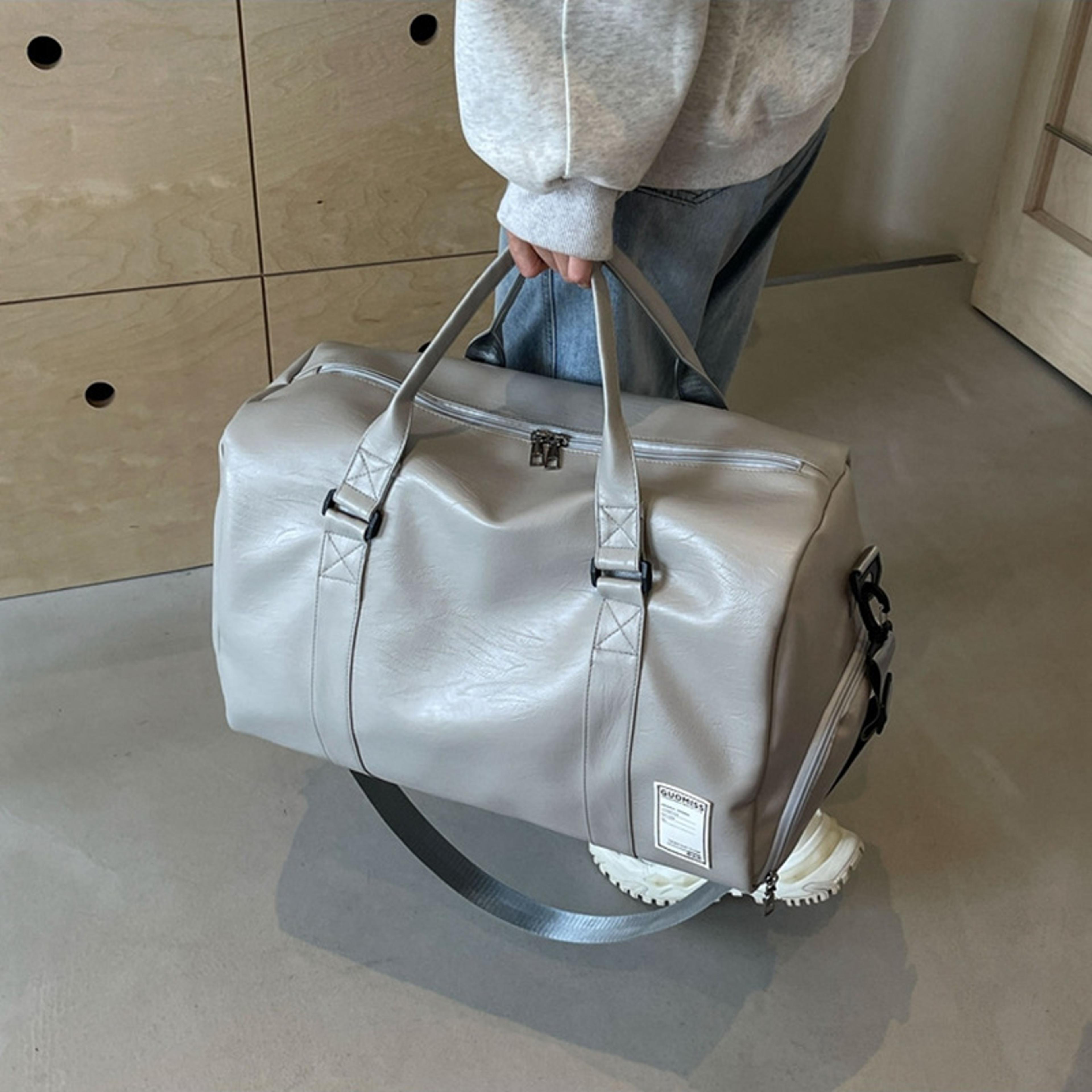 Premium Leather Duffle Bag With Shoe Compartment Travel Gym Bag  Weekender Carry On 6