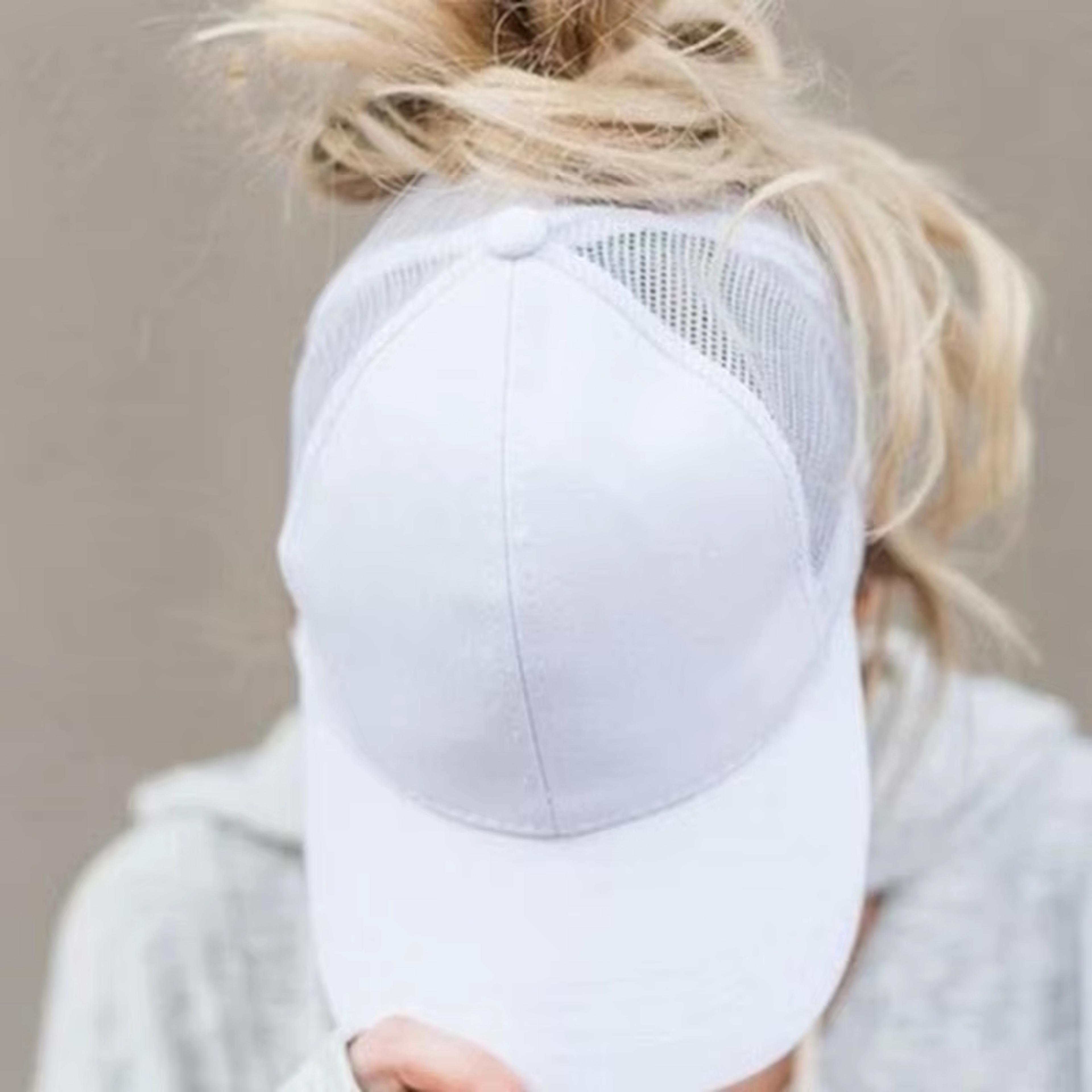 Womens Ponytail Baseball Cap Adjustable Messy Bun Hat With Breathable Mesh Back 7
