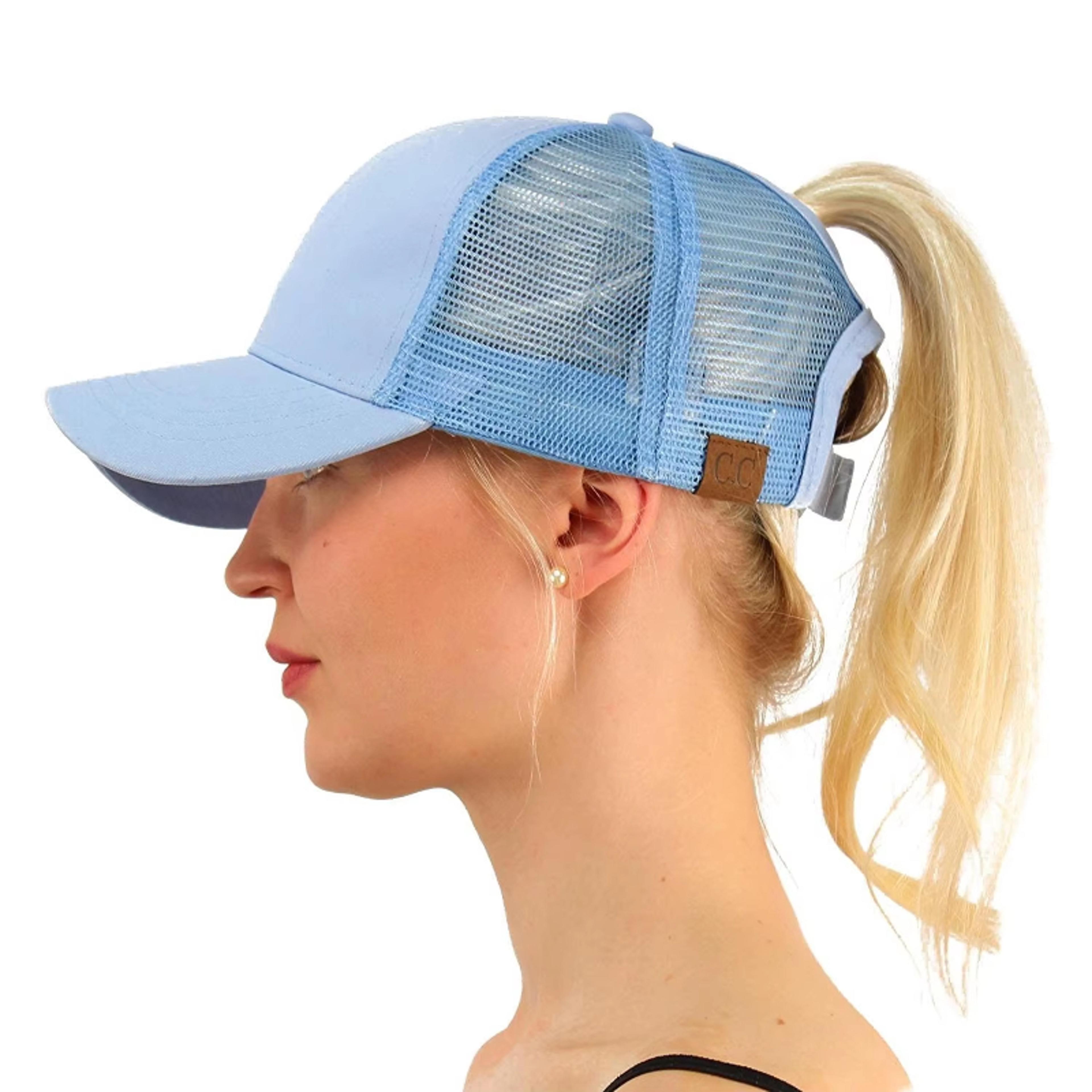 Womens Ponytail Baseball Cap Adjustable Messy Bun Hat With Breathable Mesh Back 9