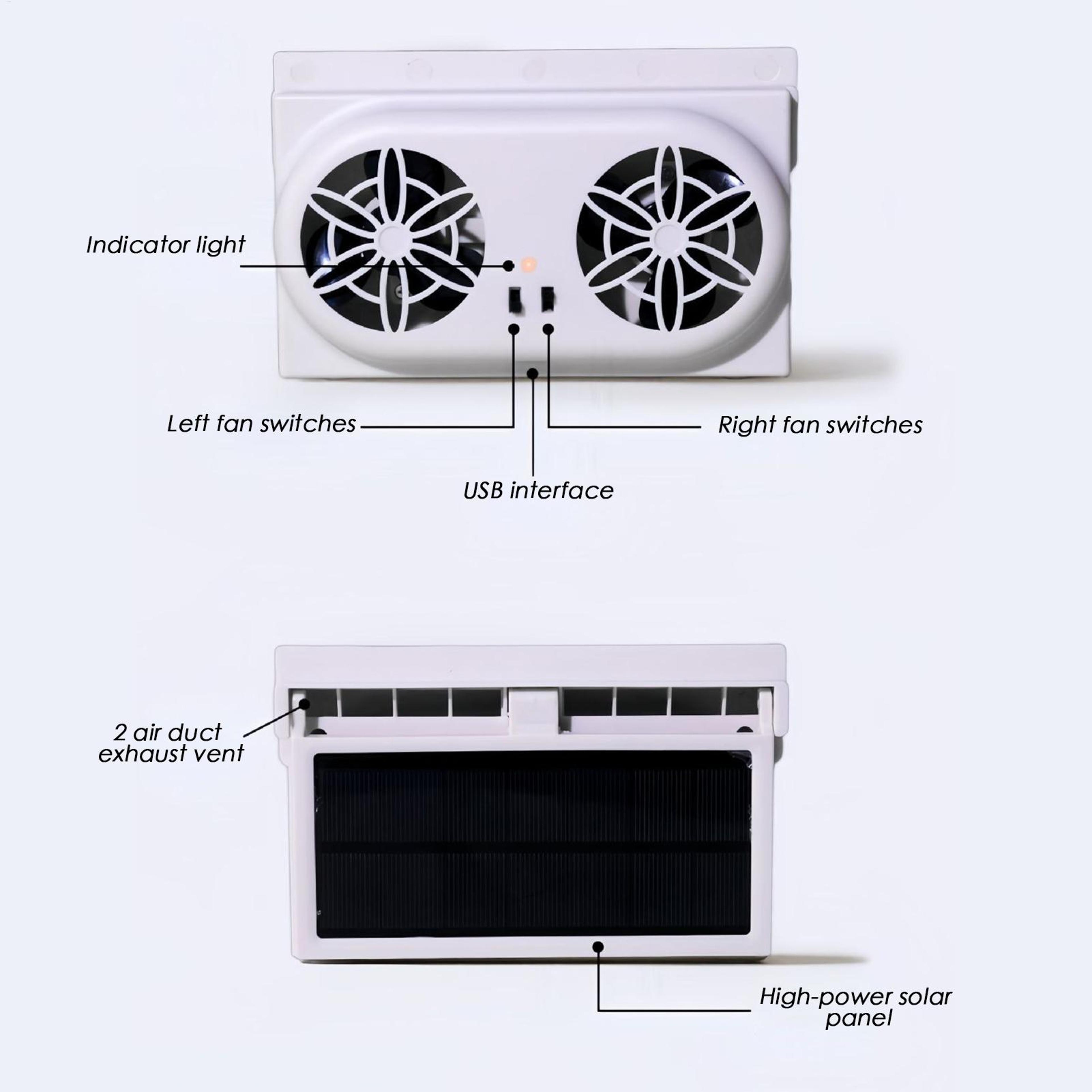 Solar Car Fan USB Rechargeable Car Cooling Fan With Solar Powered Air Vent Ventilator 5