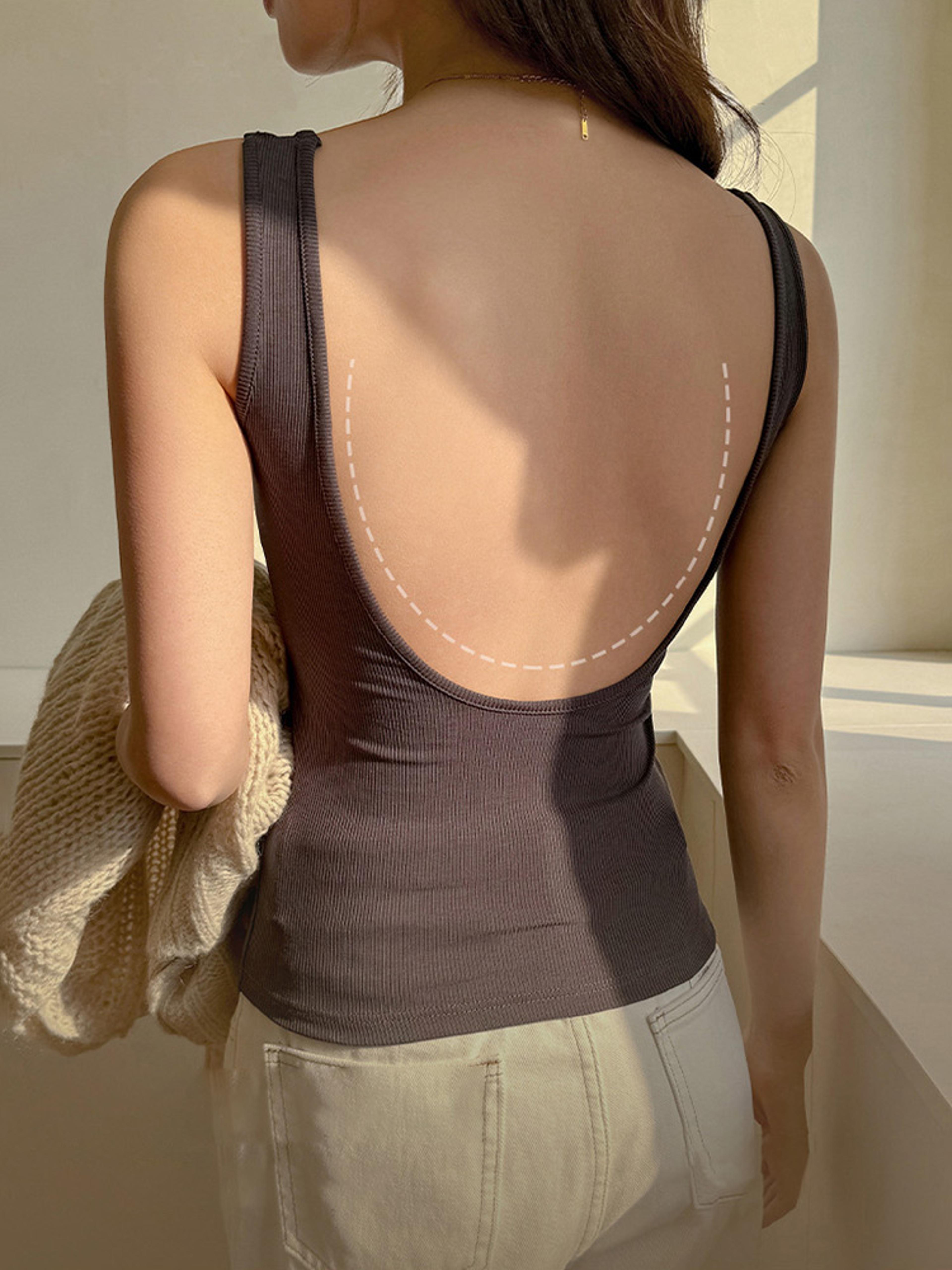 Built In Bra Tank Top For Women Square Neck Backless Shelf Bra Summer Camisole 2