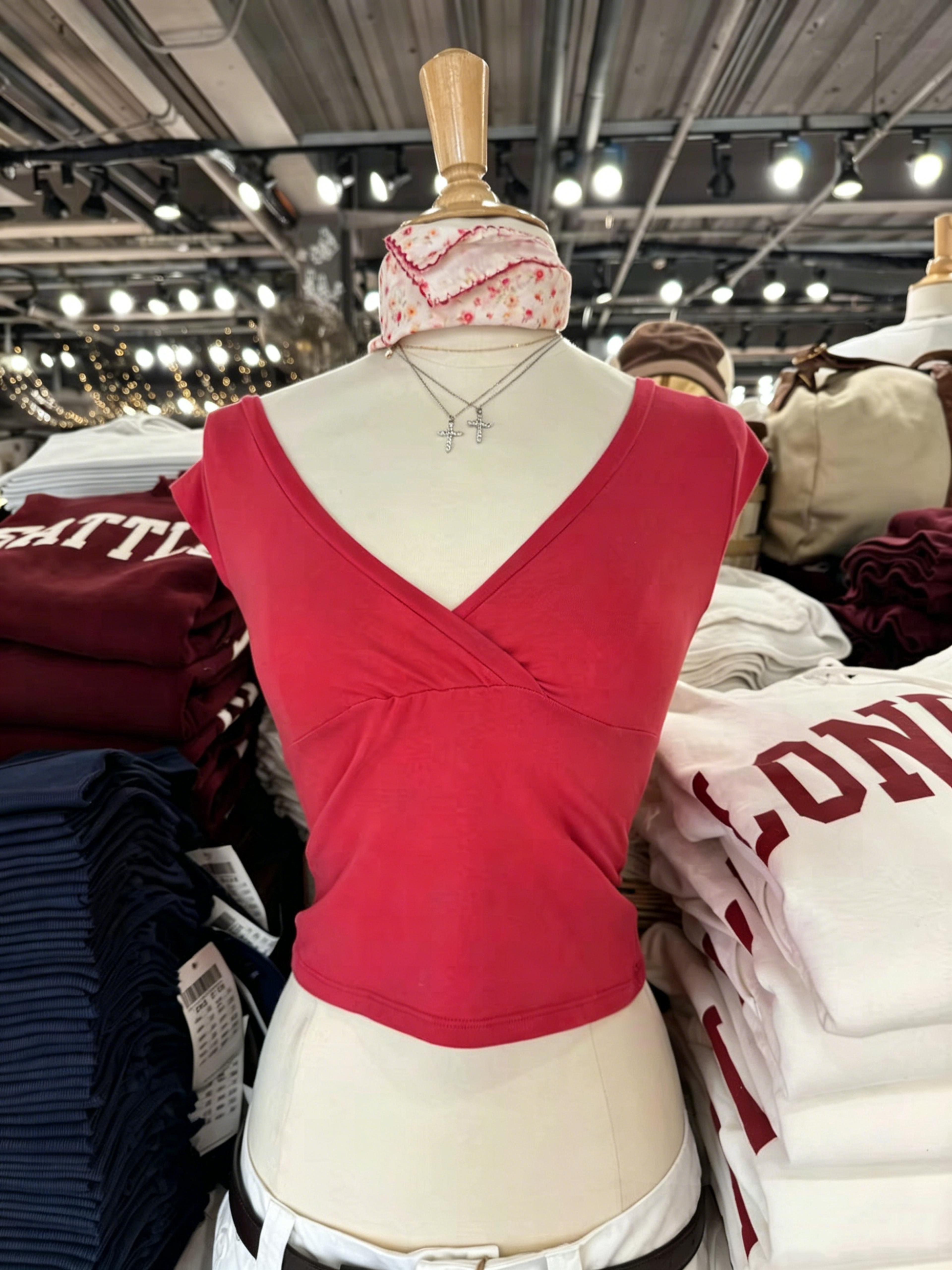 Rose Red Womens Crop Top Cotton V Neck Slim Fit Casual Summer Tee 7