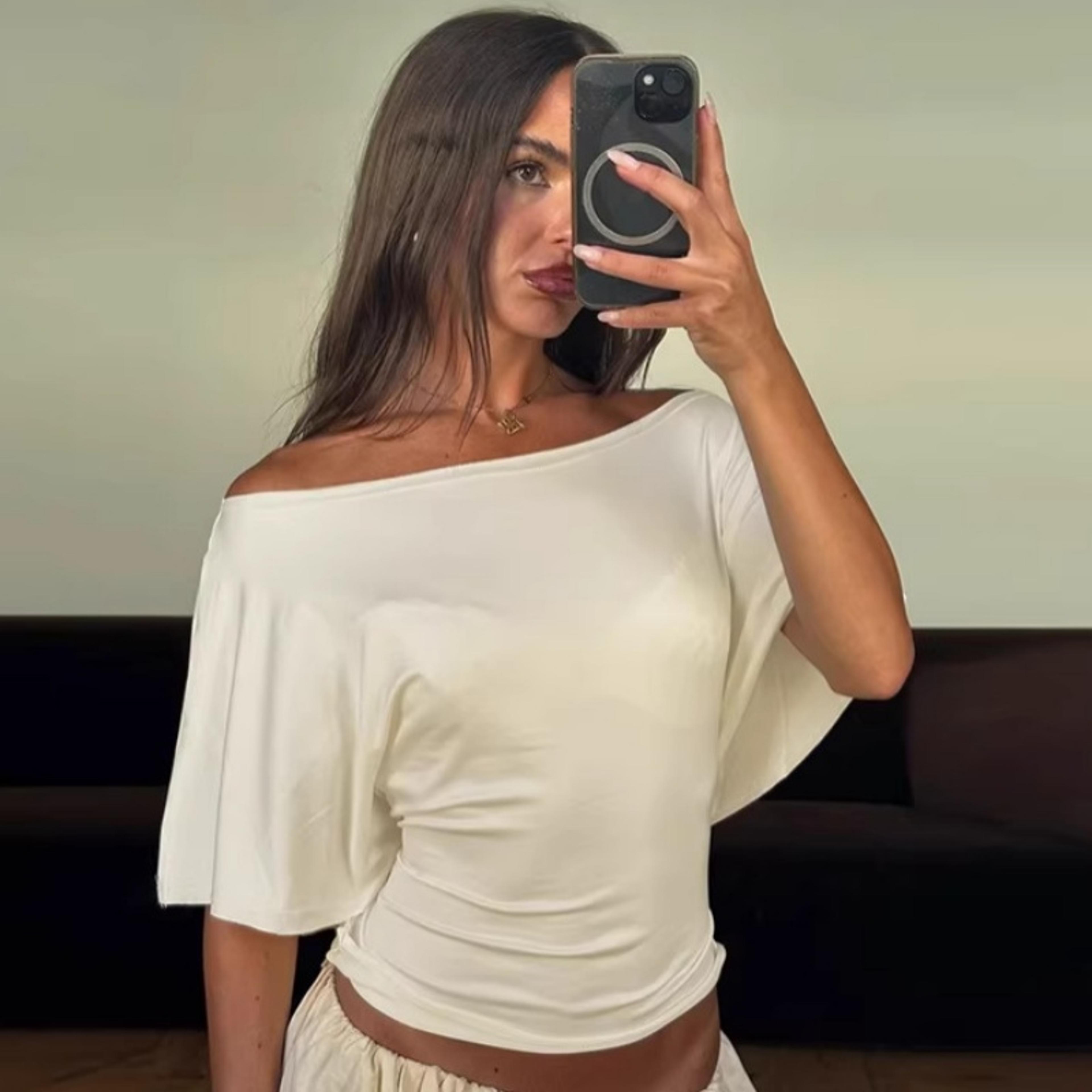 Womens Off Shoulder Asymmetrical Neck Top Drawstring Waist Slim Fit Casual TShirt 6