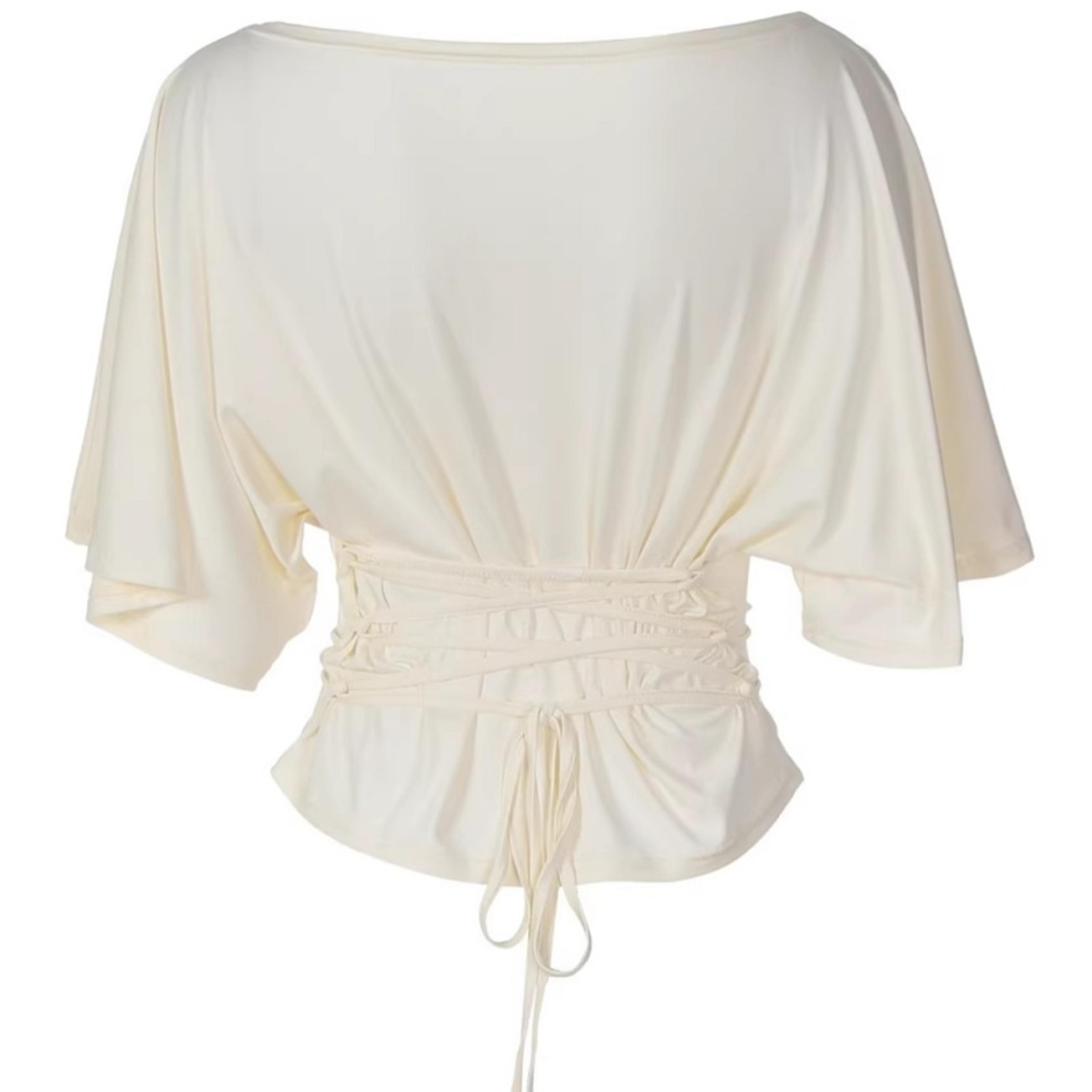 Womens Off Shoulder Asymmetrical Neck Top Drawstring Waist Slim Fit Casual TShirt 8