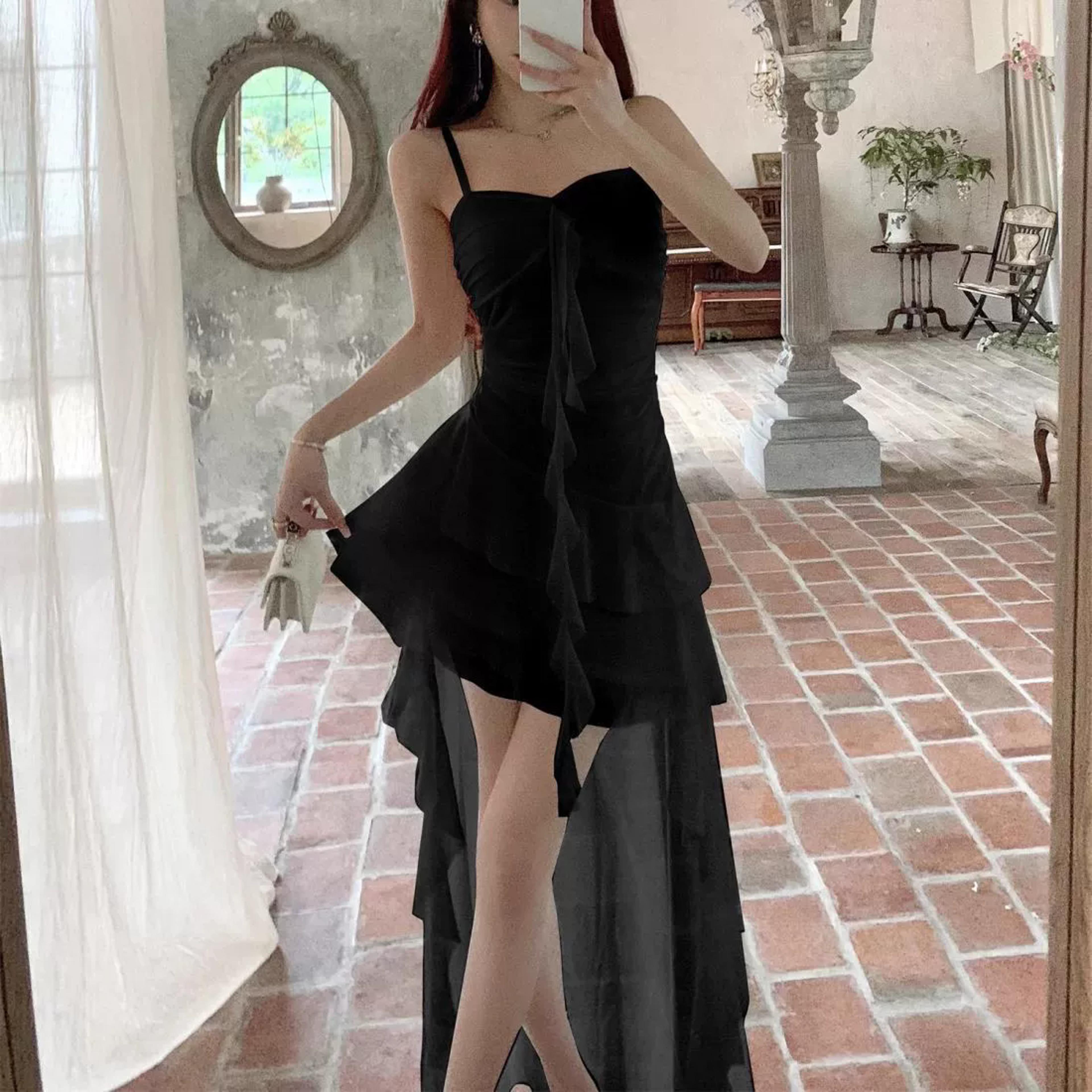 Elegant Bodycon Party Dress For Women Mesh Ruffle Spaghetti Strap Dress Mini 3
