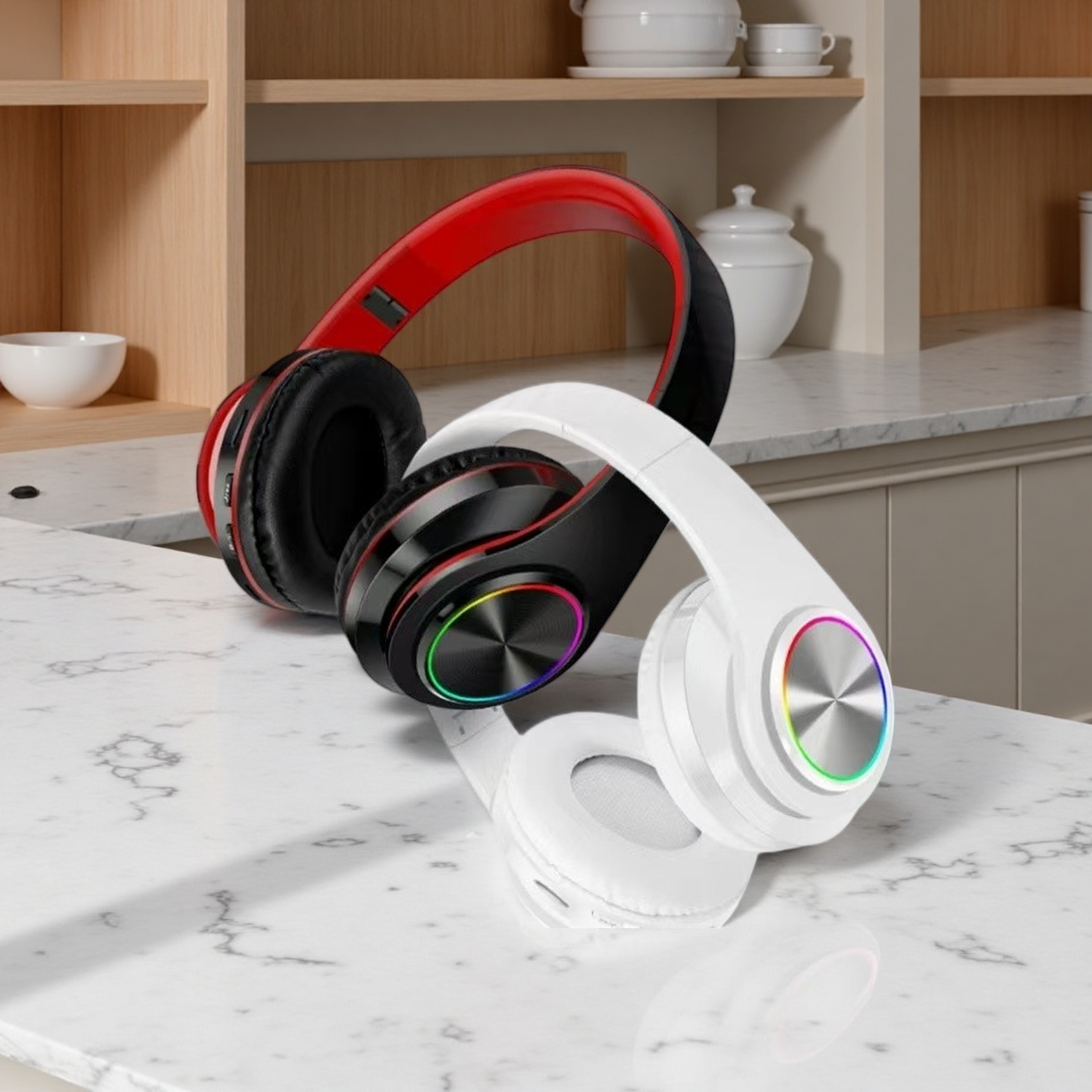 Bluetooth Headphones With RGB Lights Foldable Wireless Over Ear Headphones  TF Music Player 3