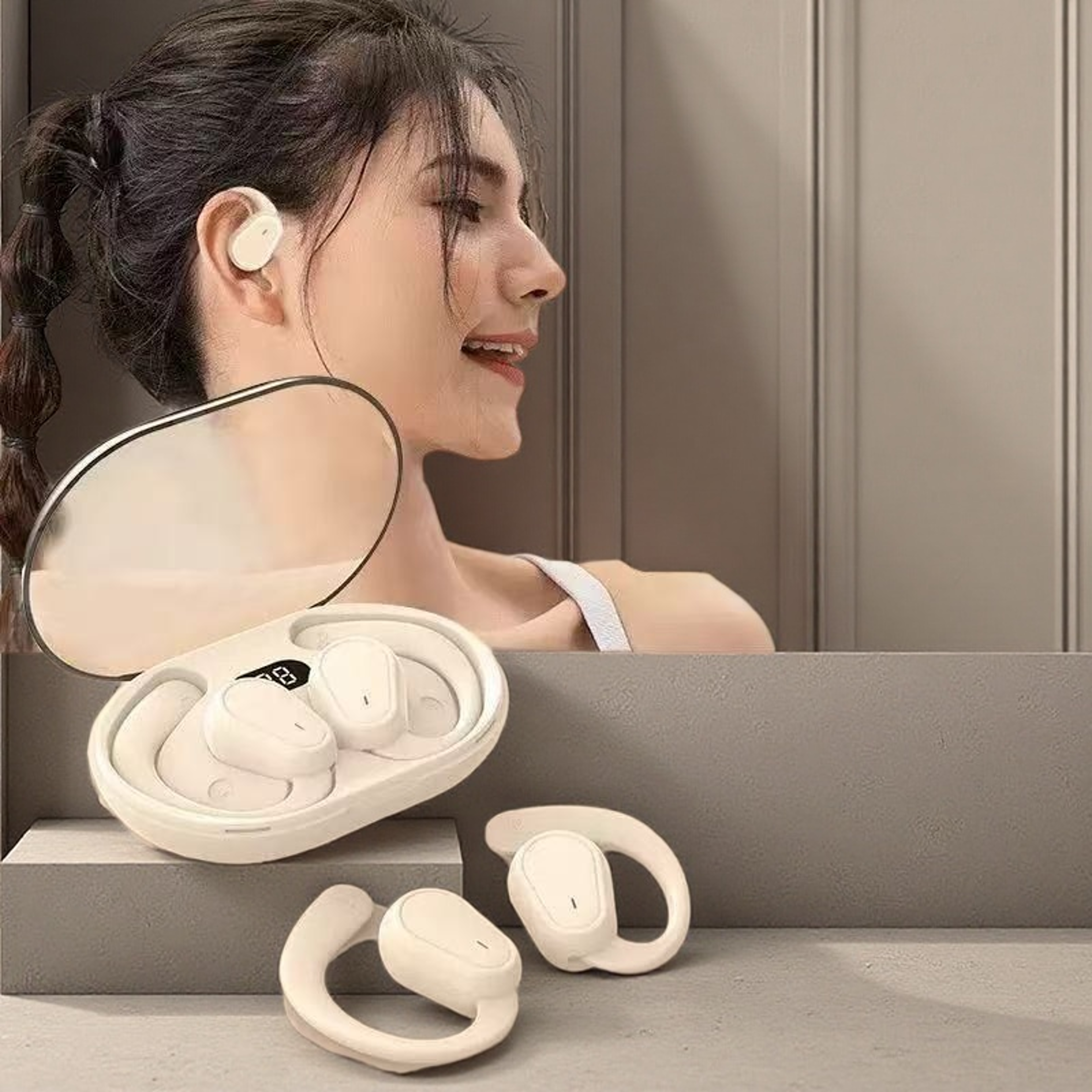 ows bluetooth earbuds with led display, waterproof wireless earbuds for sports & calls