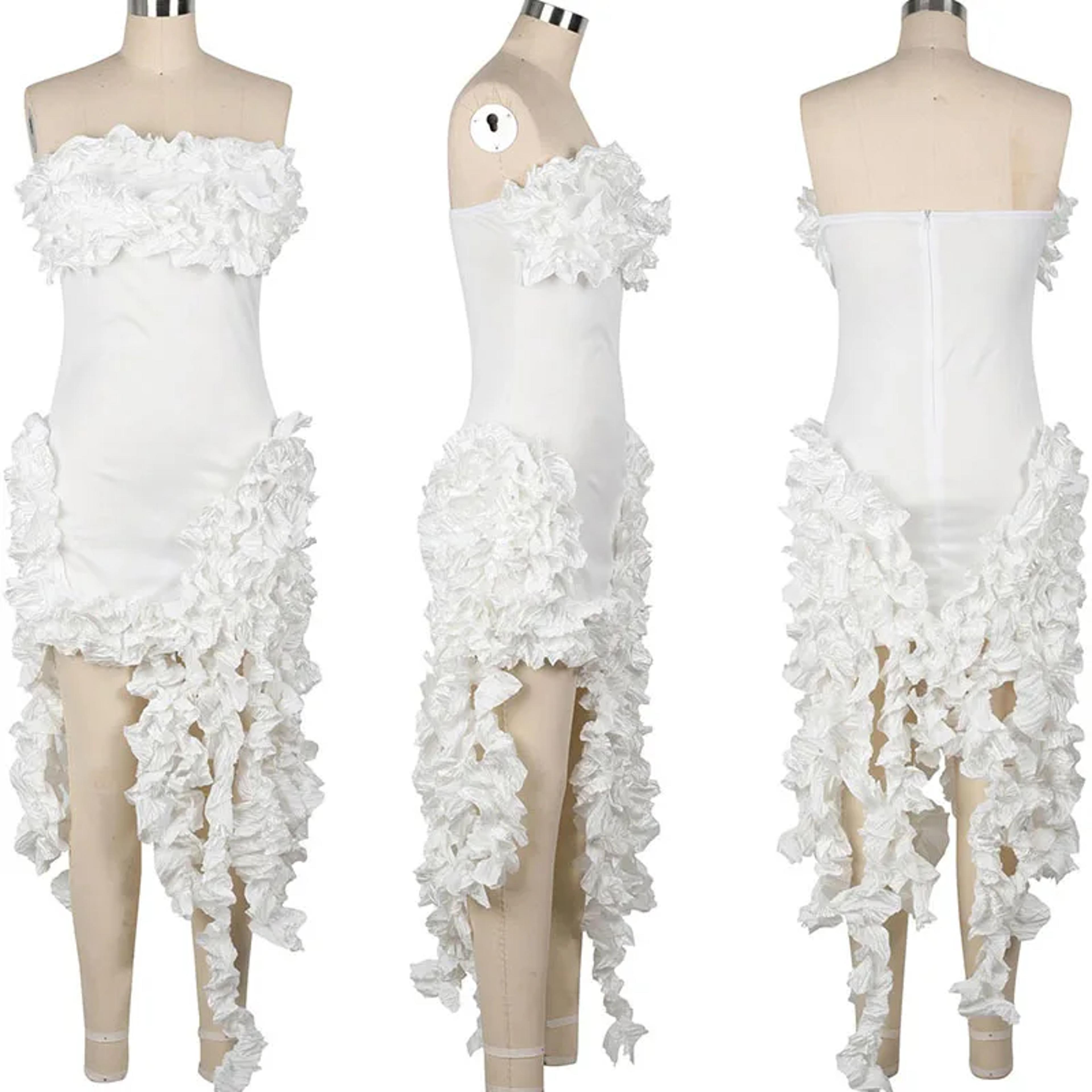 Strapless Evening Dress With Ruffle Tassel Detail Elegant Formal Gown For Birthday  Party 9