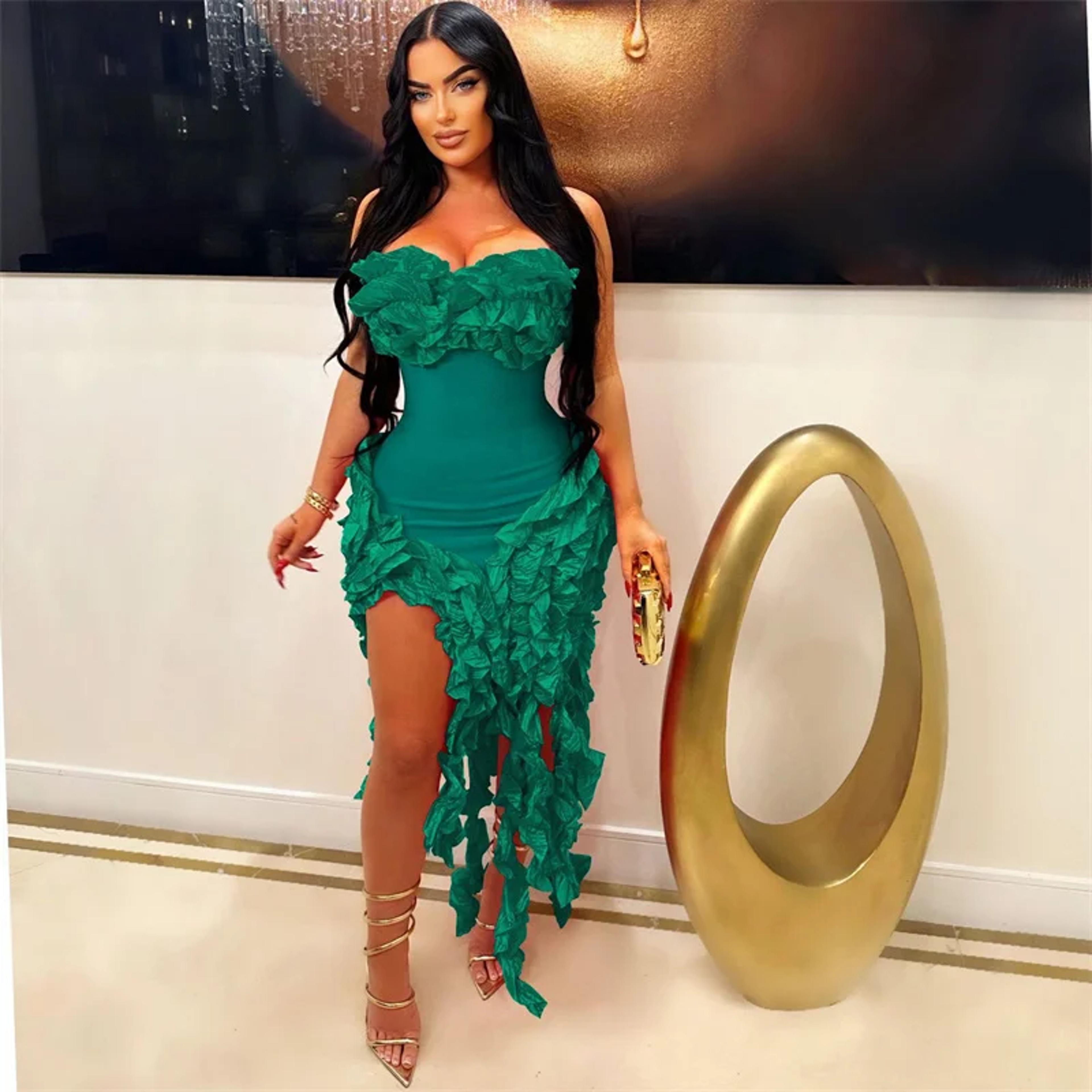 Strapless Evening Dress With Ruffle Tassel Detail Elegant Formal Gown For Birthday  Party 3