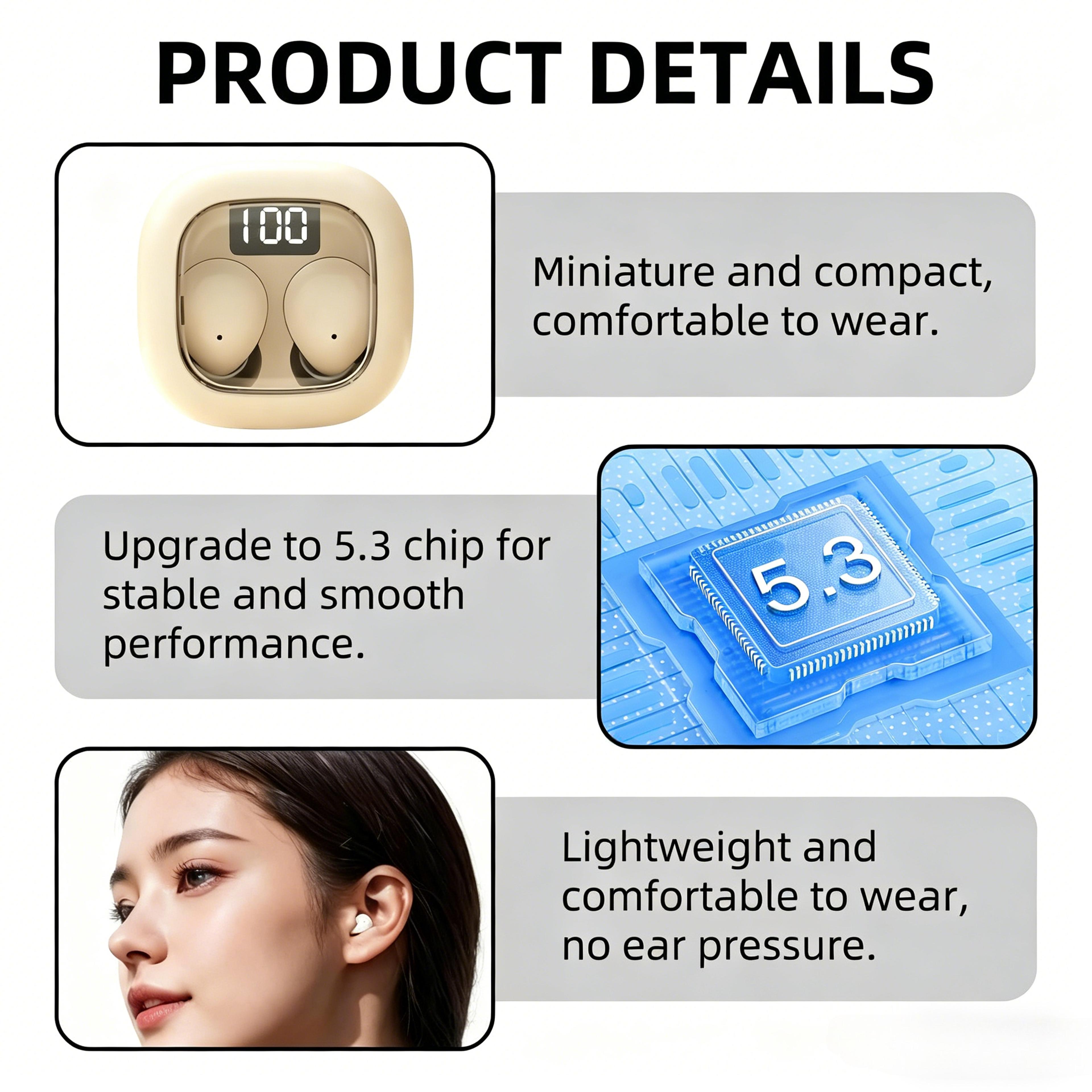 Invisible Bluetooth Earbuds Wireless Noise Cancelling Mini Headset With HD Microphone 5