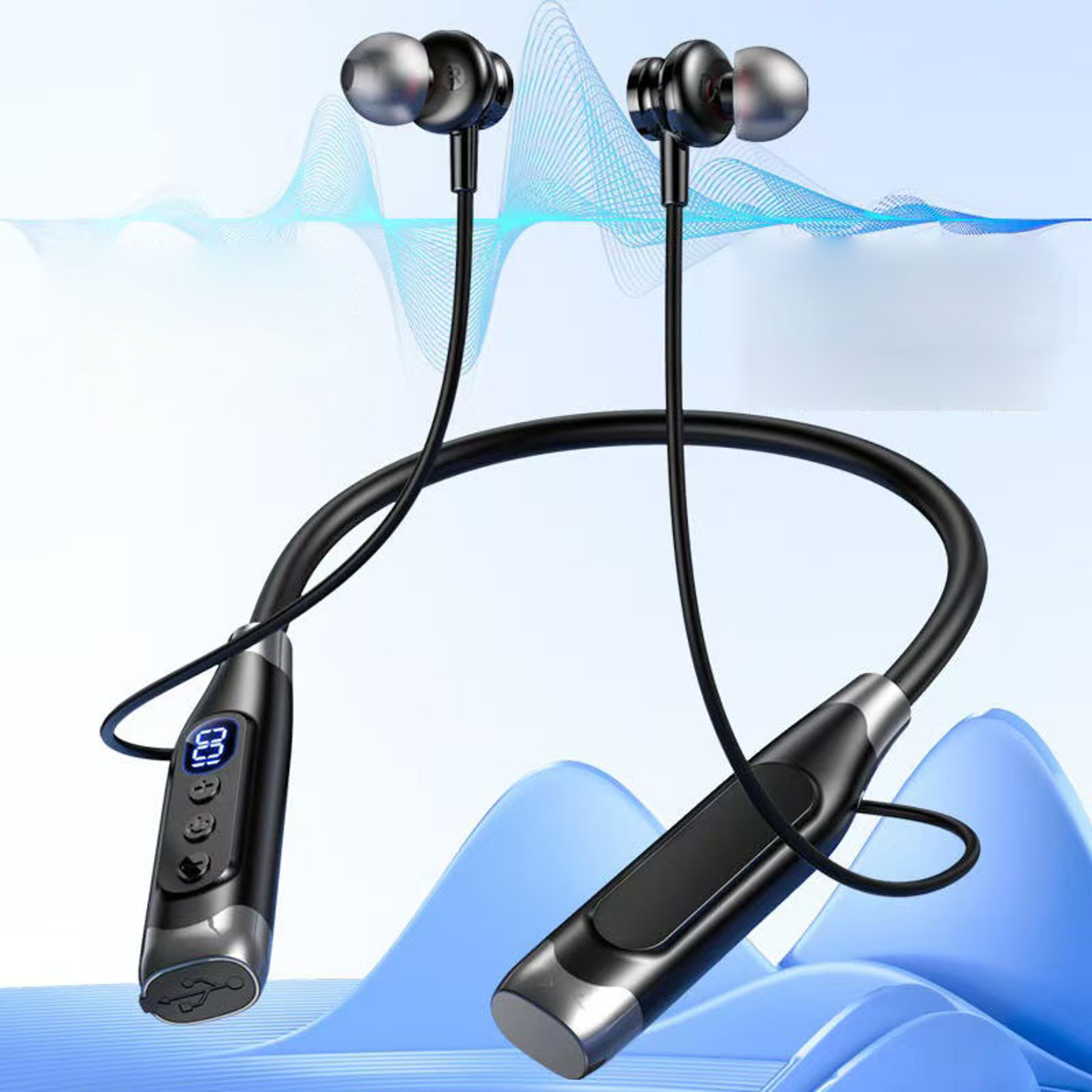 Bluetooth Neckband Headphones With LED Display  Magnetic Wireless Earbuds 3
