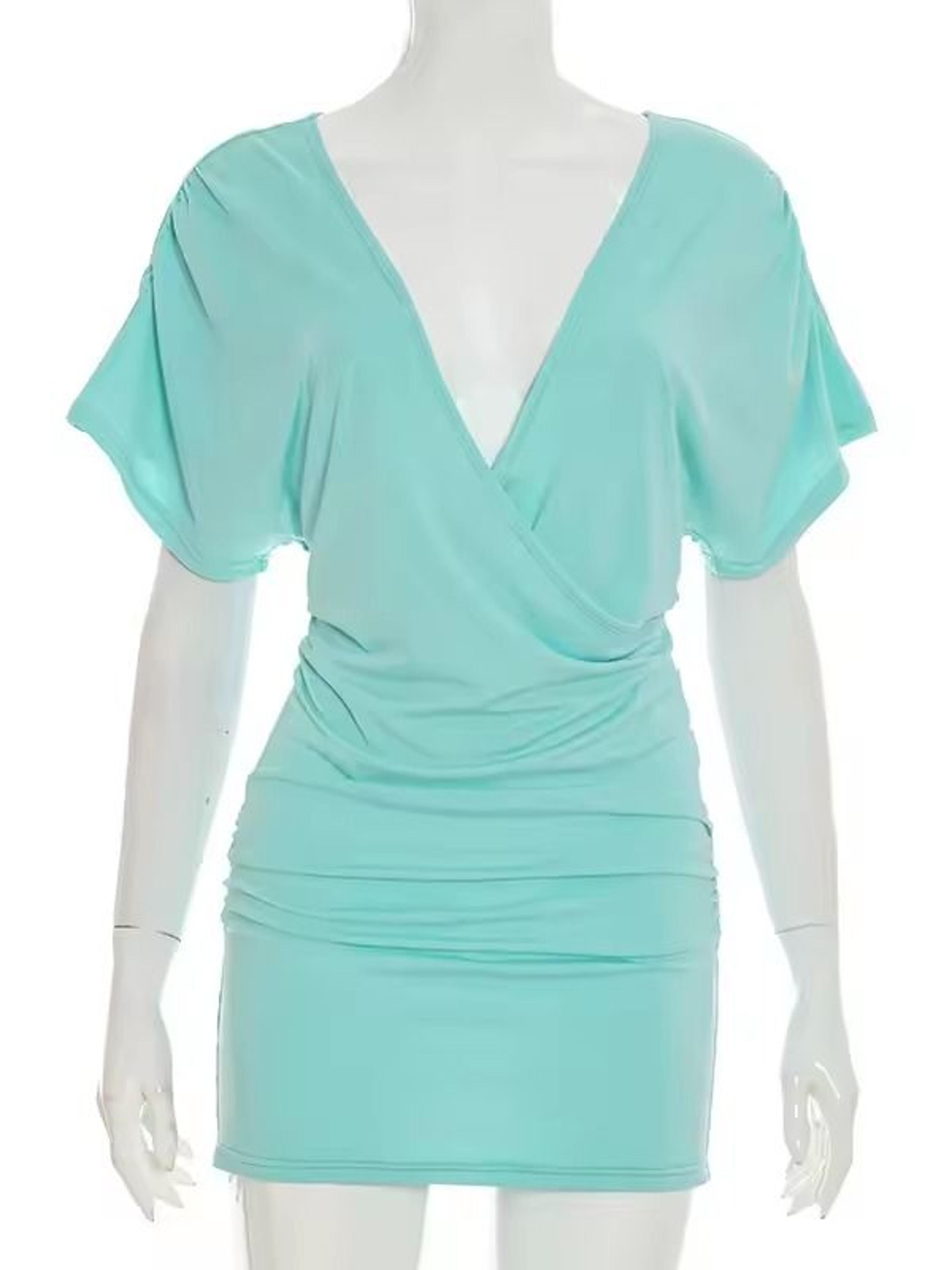 Elegant Bodycon Mini Dress For Women Deep V Neck Backless Ruched Party Club Dress 1