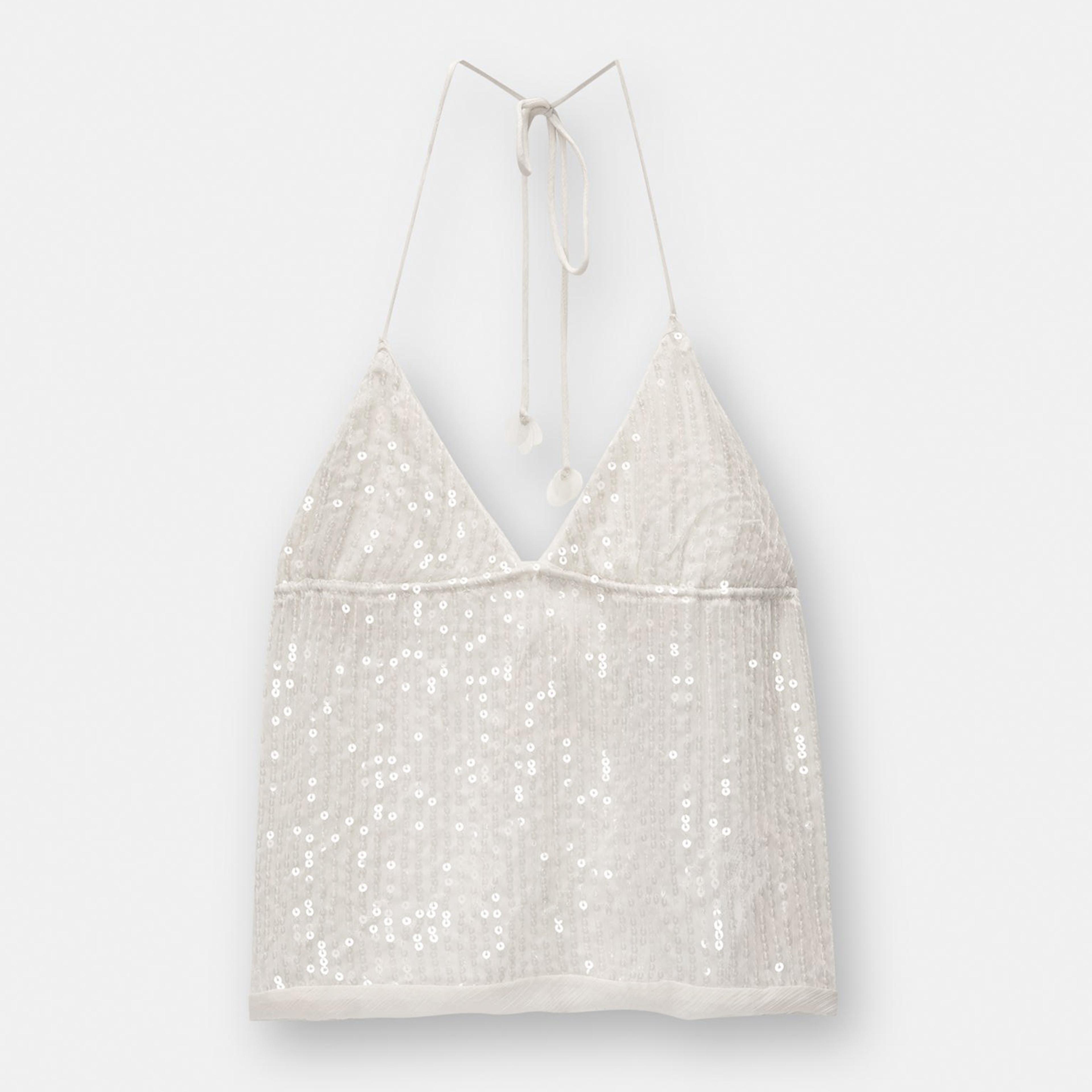 Sparkle Luxe Sequin Halter Top Backless Deep V Glitter Party Crop Camisole 1