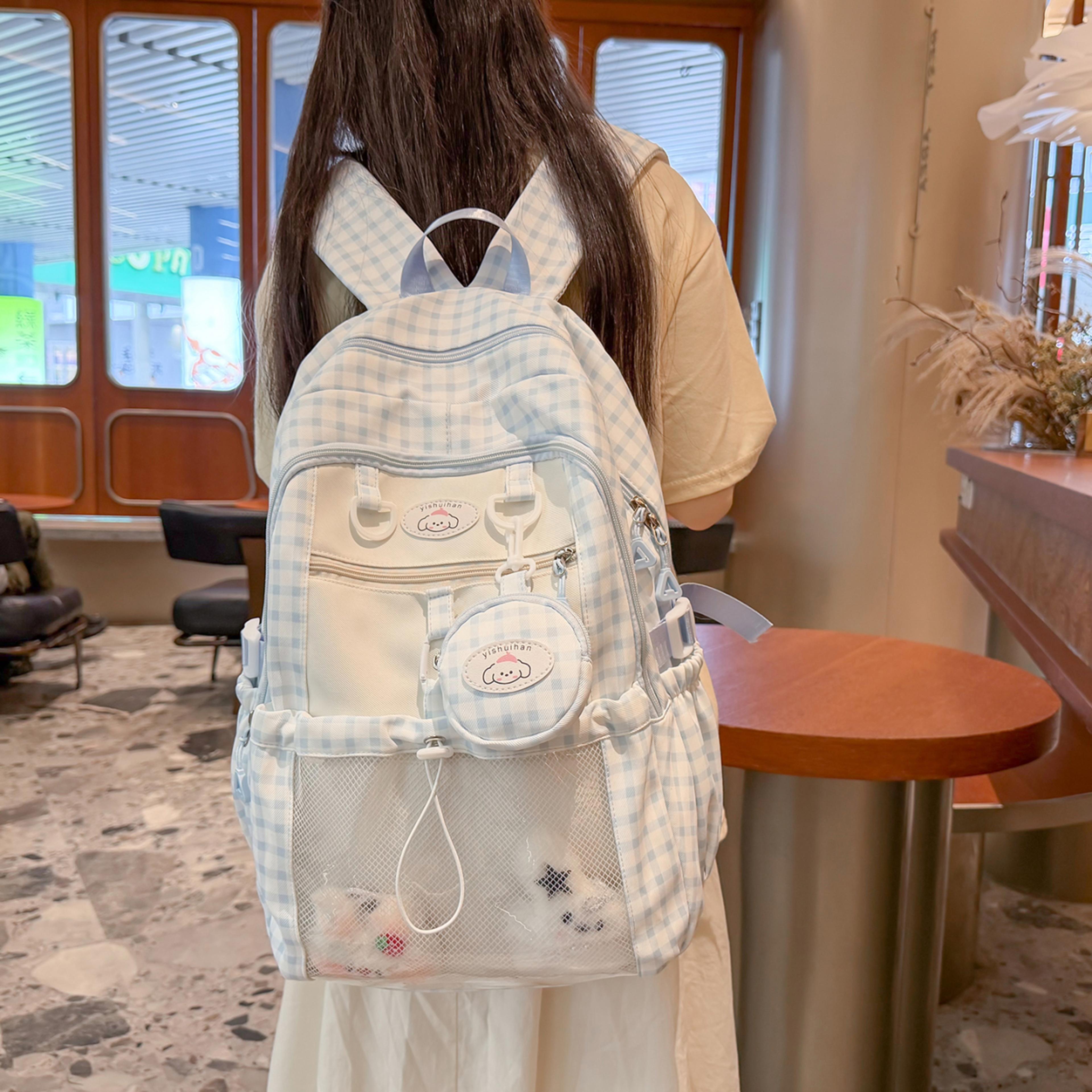 Back To School Backpack Checkered Transparent Mesh Backpack Cute Kawaii School Bag For Girls  Teens 3