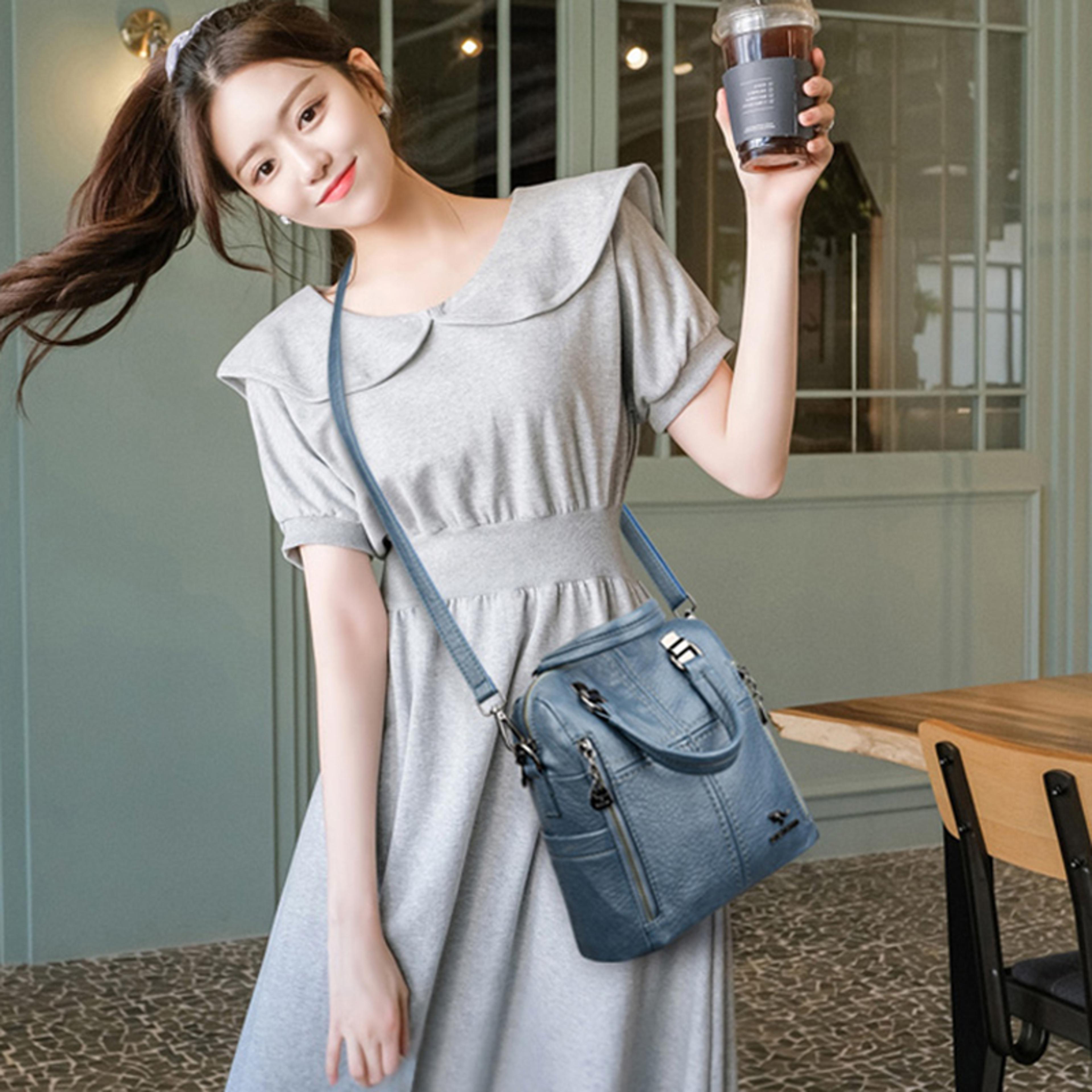 Elegant Womens Leather Backpack For Everyday Travel Back To School Backpack Multifunction Fashion B 7