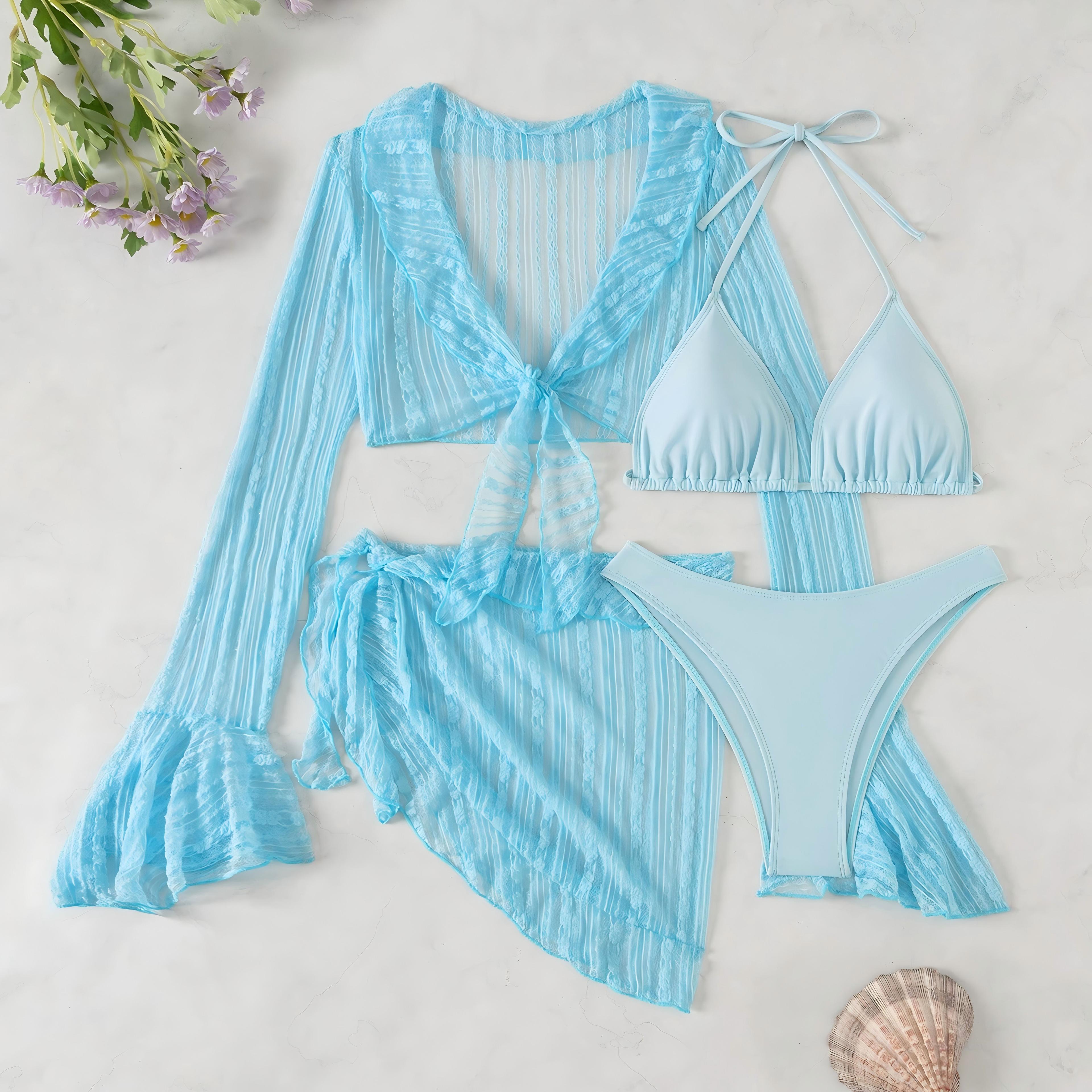Long Sleeve Swimsuit Bikini Set For Women With Beach Cover Up 2