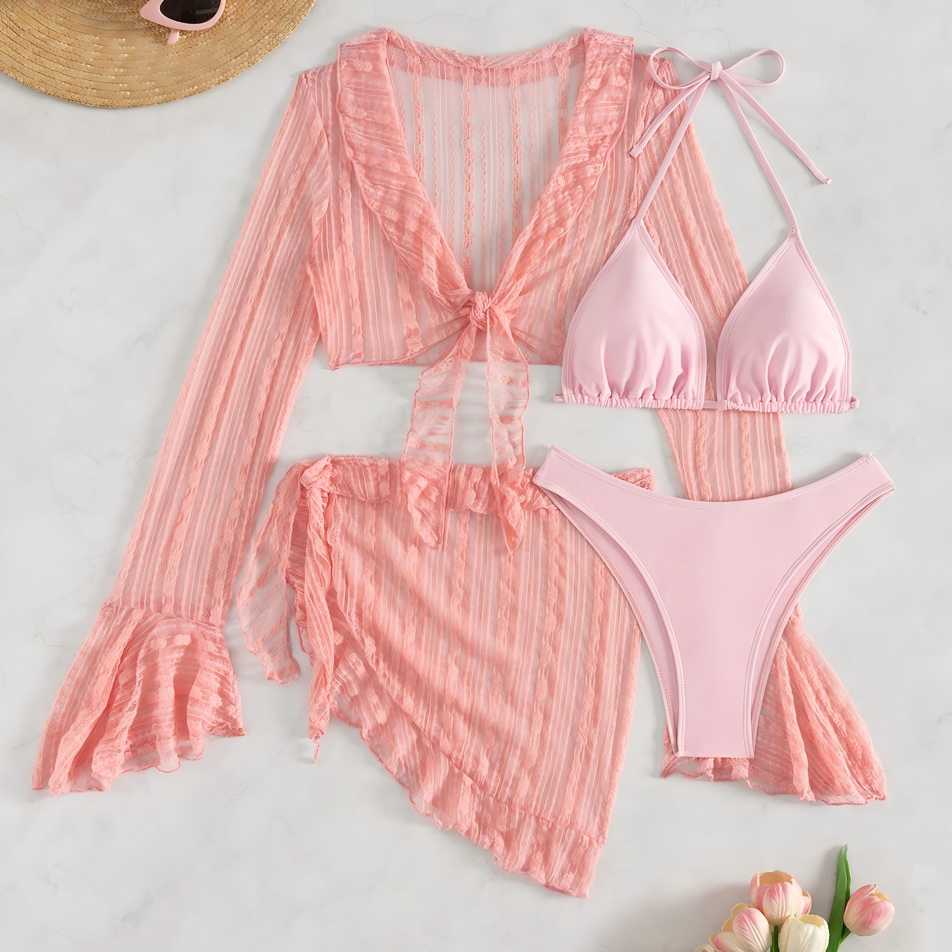 Long Sleeve Swimsuit Bikini Set For Women With Beach Cover Up 4