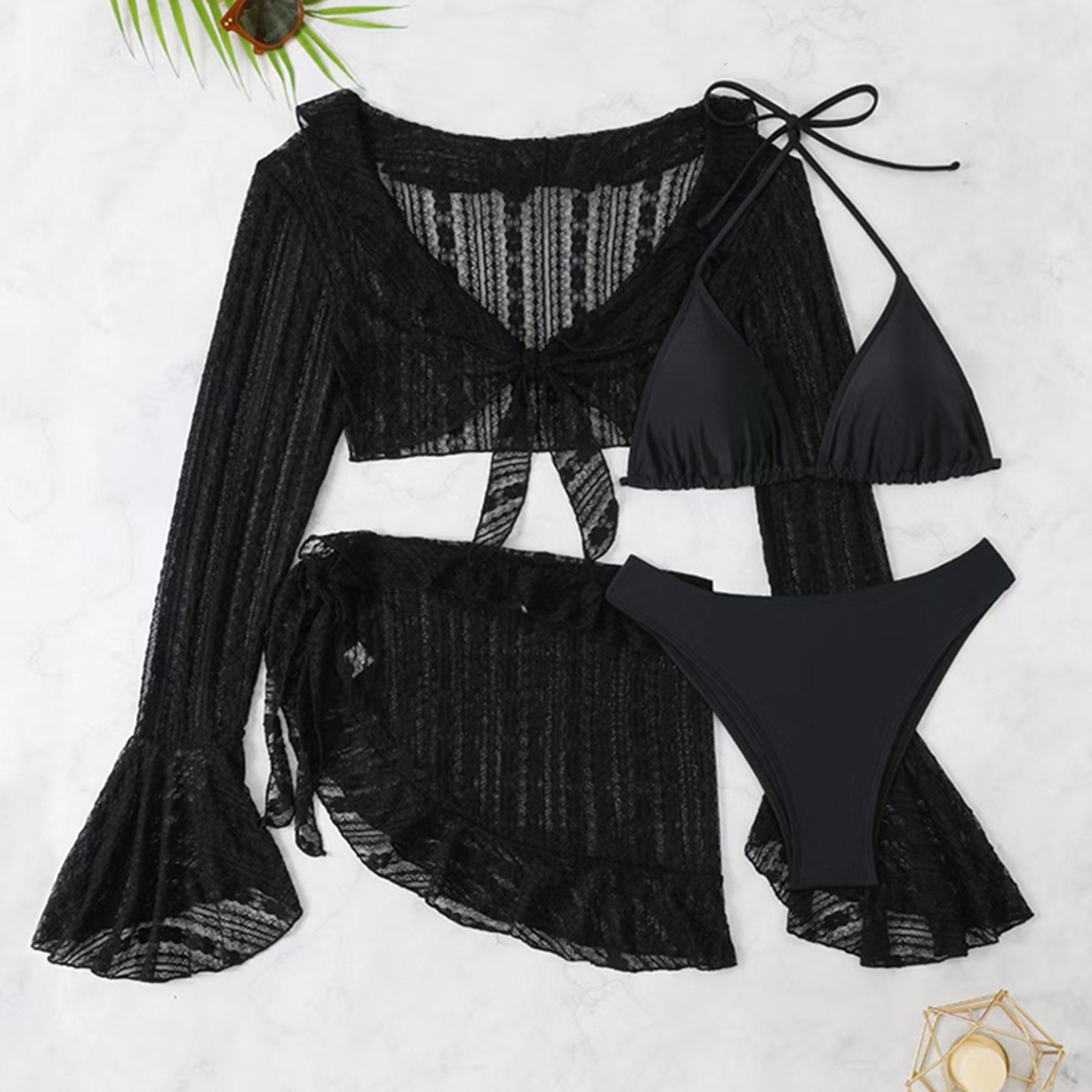 Long Sleeve Swimsuit Bikini Set For Women With Beach Cover Up 6