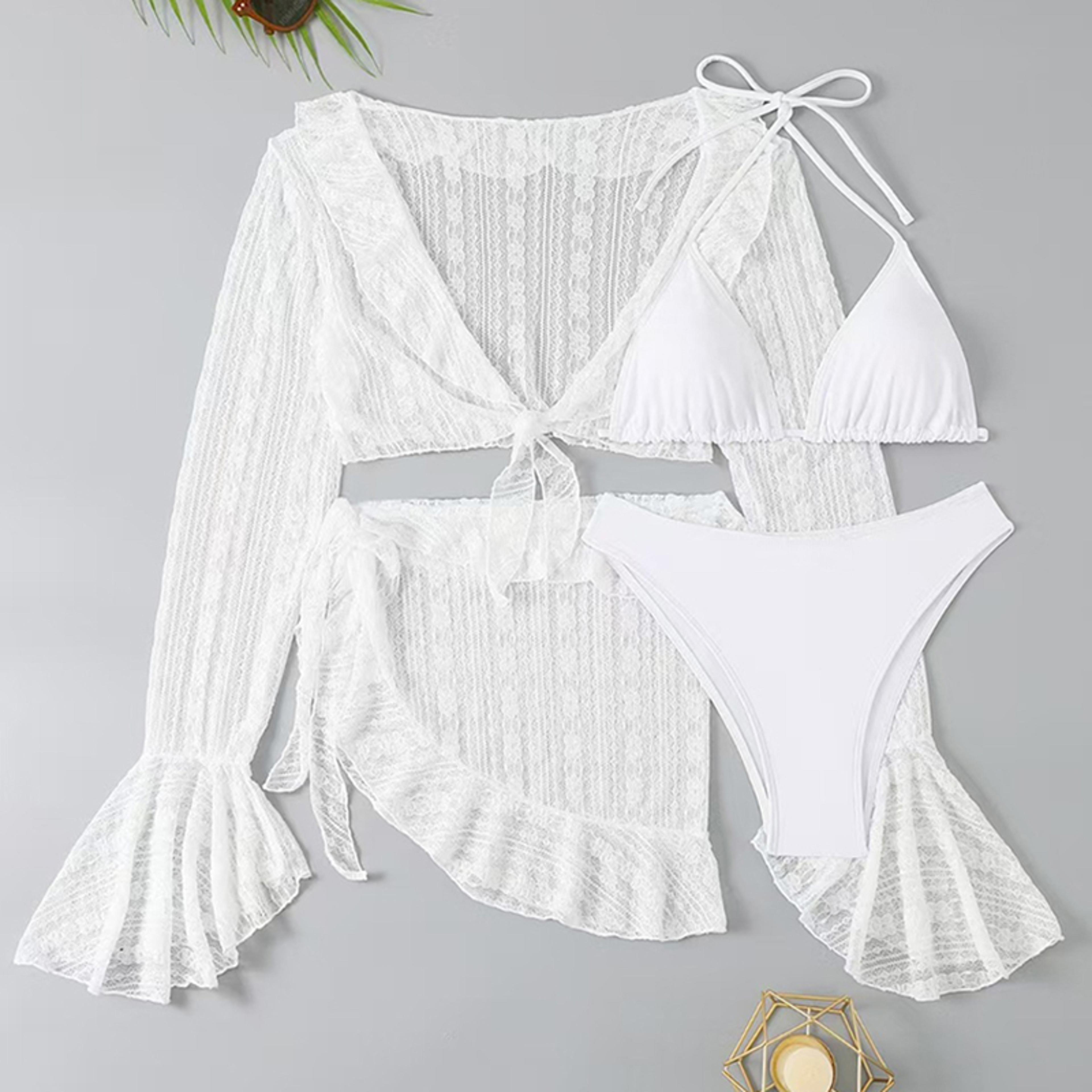 Long Sleeve Swimsuit Bikini Set For Women With Beach Cover Up 1