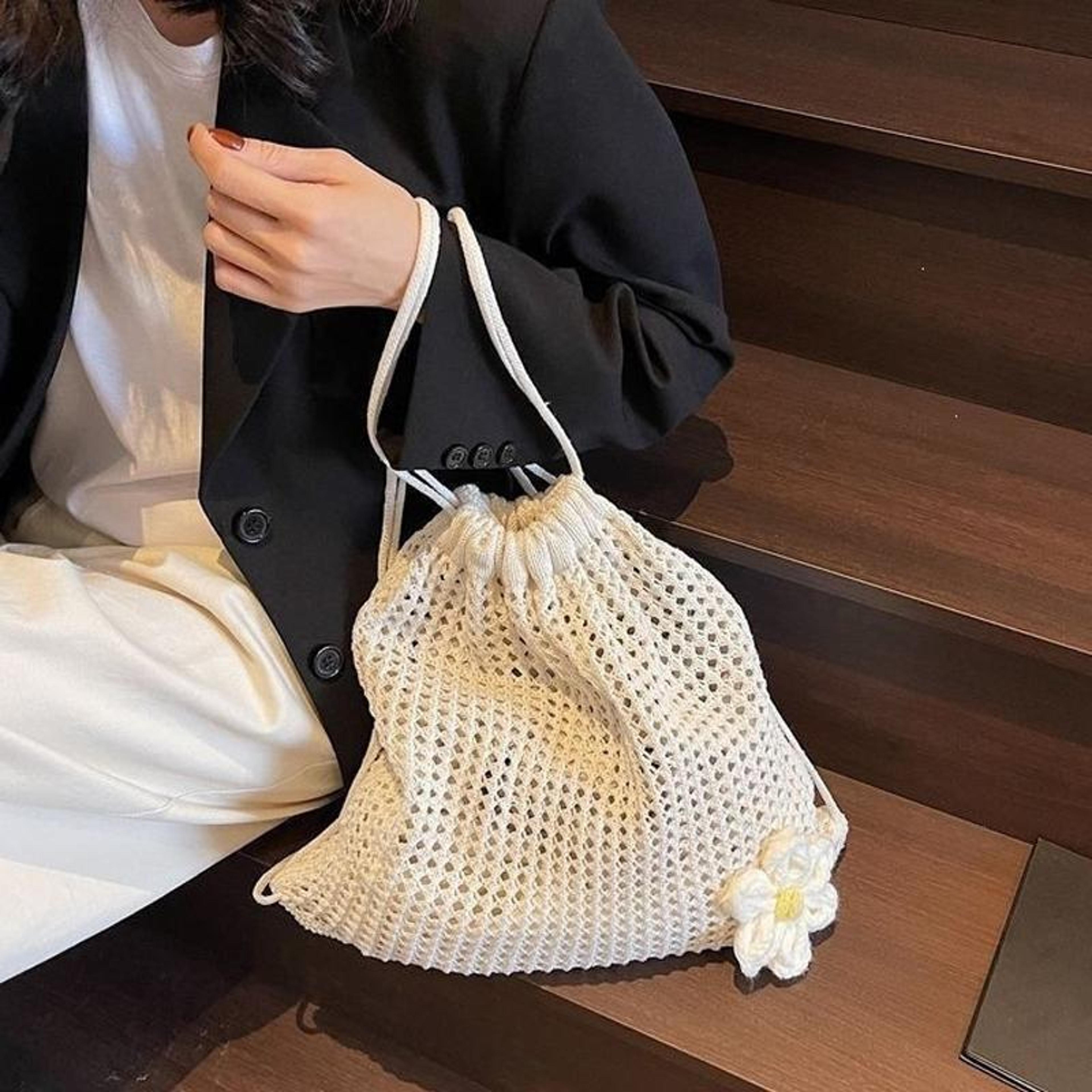 Boho Crochet Backpack Large Capacity Woven Shoulder Tote For Beach Travel  Everyday Shopping 2