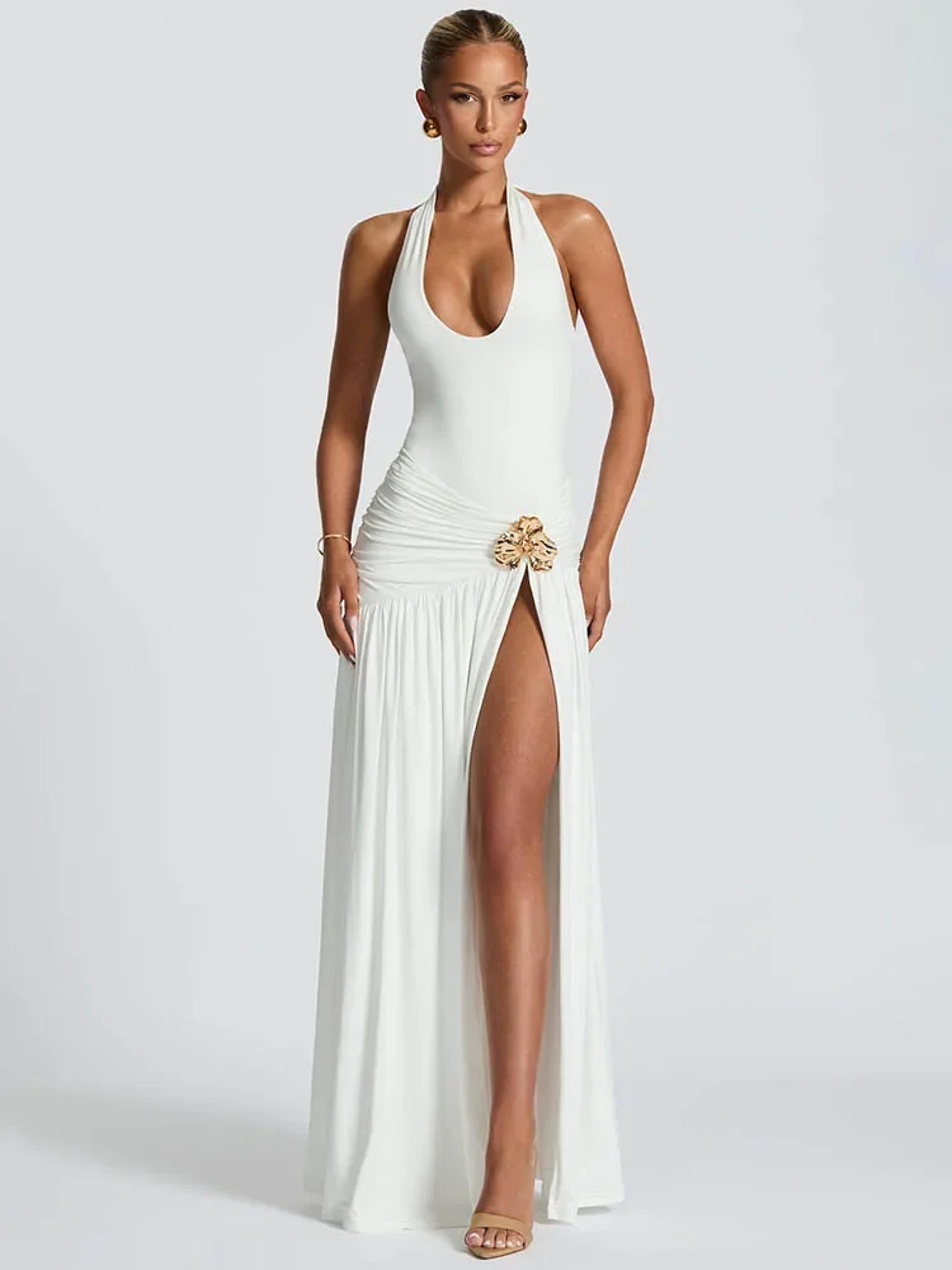 Chaxiaoa Elegant Backless Sexy Maxi Dress Set Women Halter Bodysuit And Maxi Skirt Matching Set Fem 7