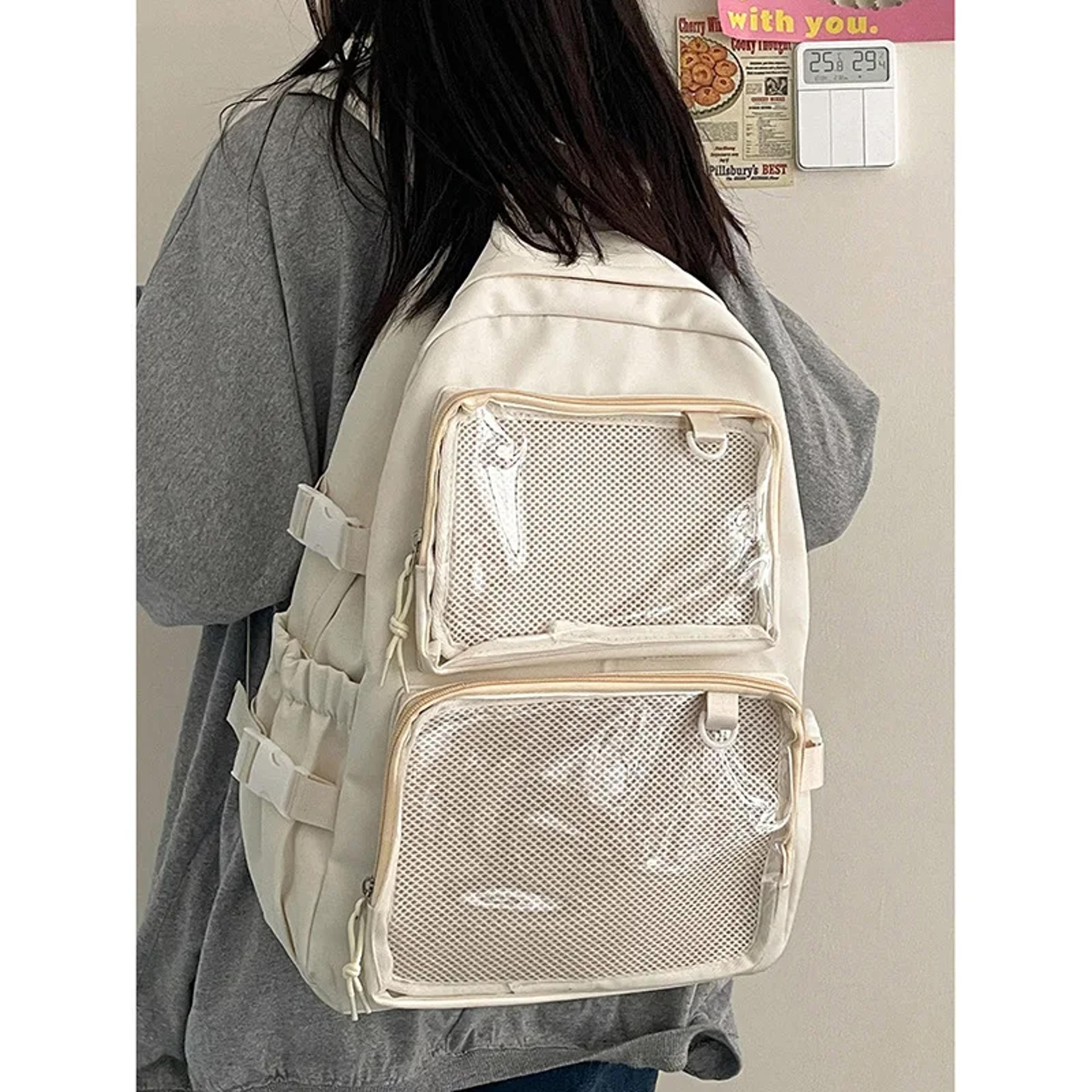 Large Capacity Ita Backpack With Dual Clear Display Pockets For Laptop Pins  Everyday Travel 5
