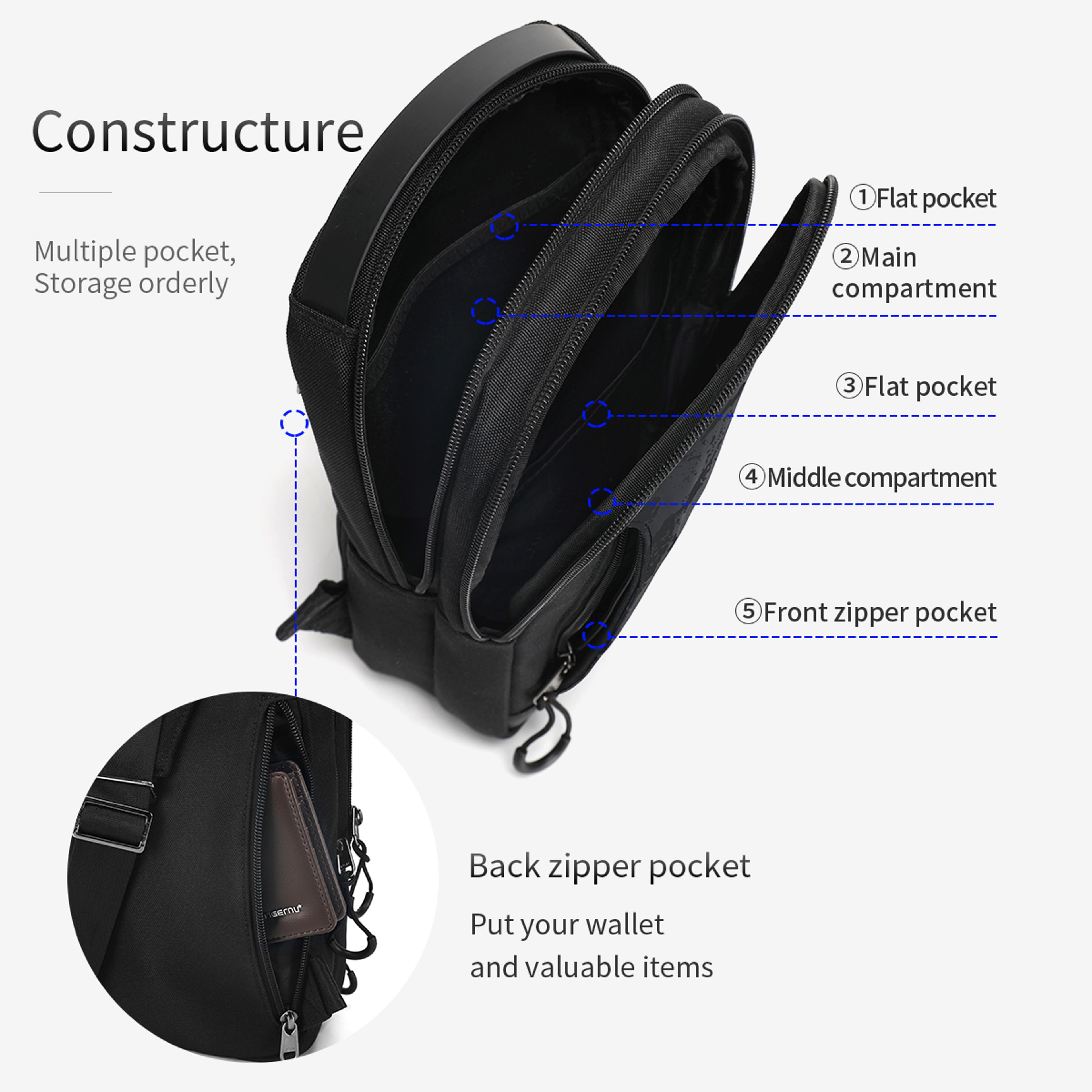 Mens Chest Bag Lightweight Crossbody Sling Bag For IPad Everyday Travel 5