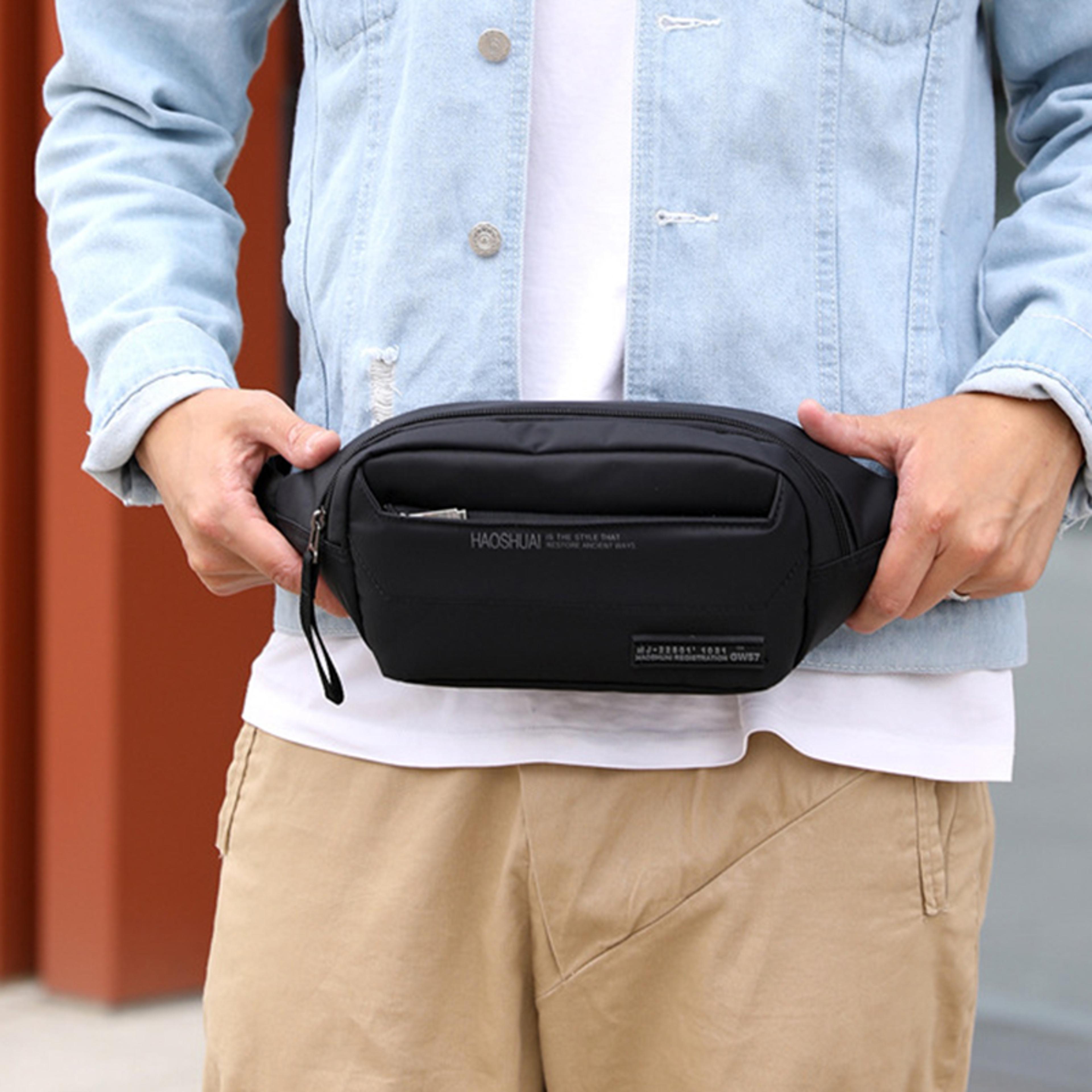 Mens Waist Bag Multi Pocket Nylon Crossbody Chest Bag Travel Belt Pack 3