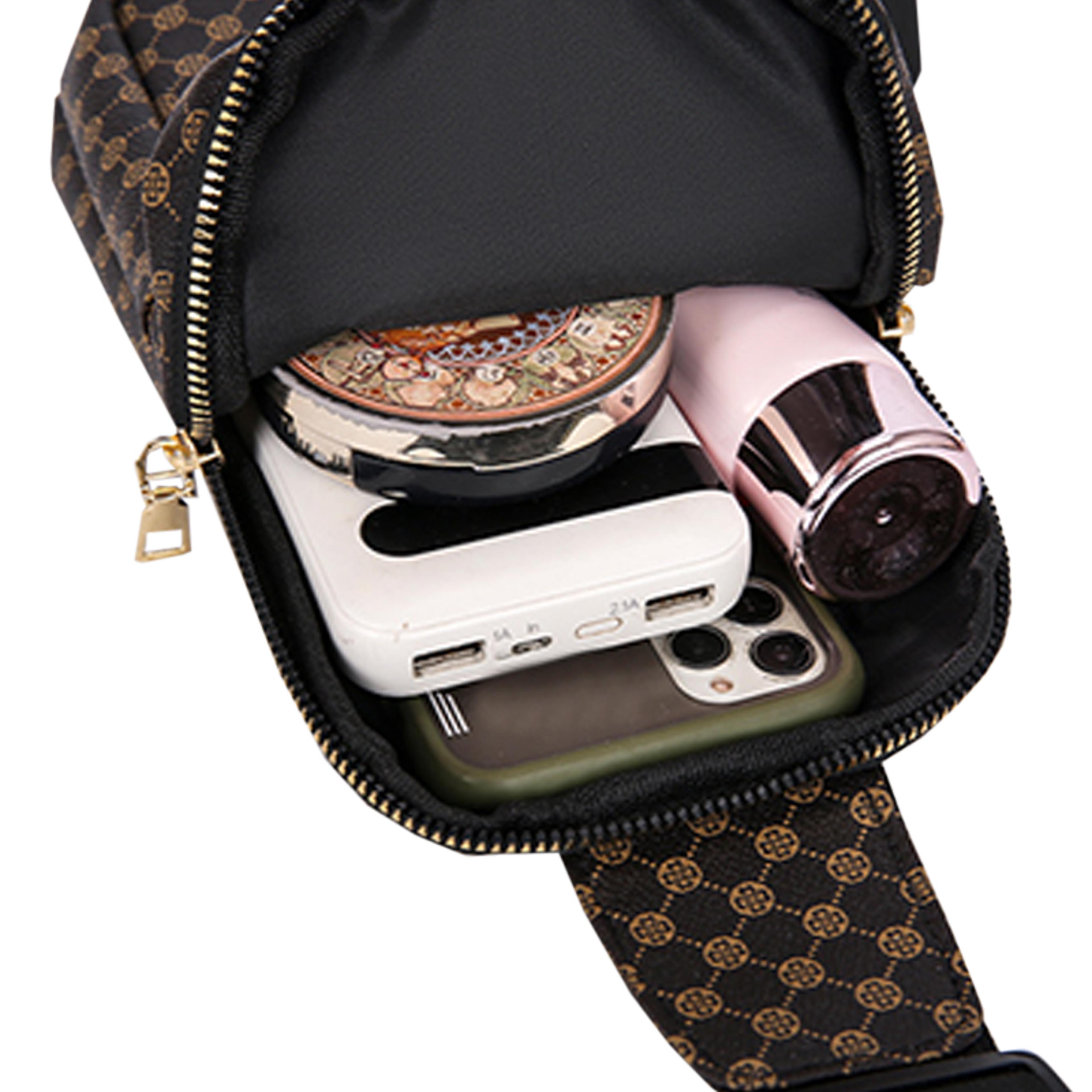 Classic Brown Plaid Chest Bag Multi Zip Crossbody Sling Purse 4