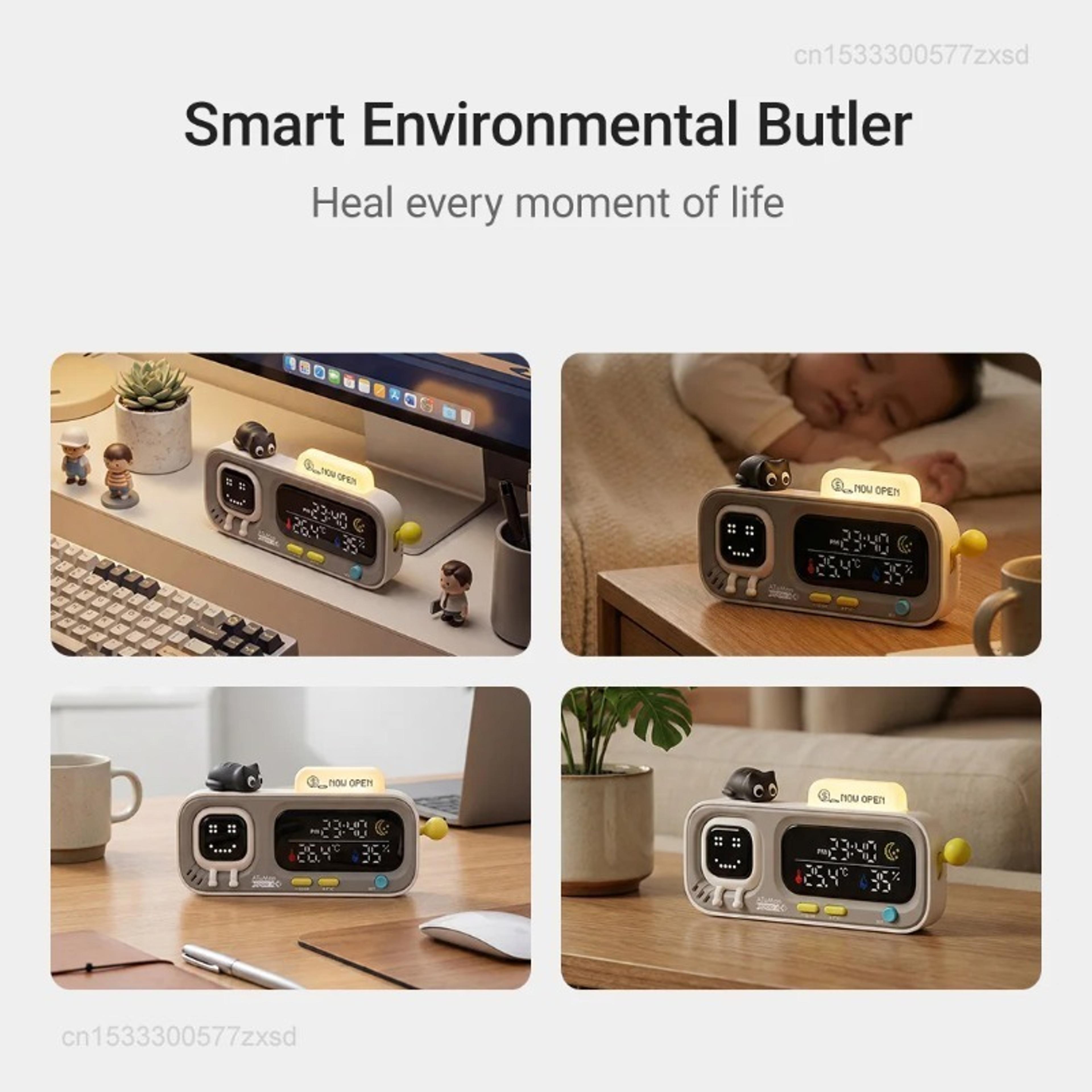Smart Desktop Temperature Humidity Clock Large Screen Digital Indoor Thermometer 4