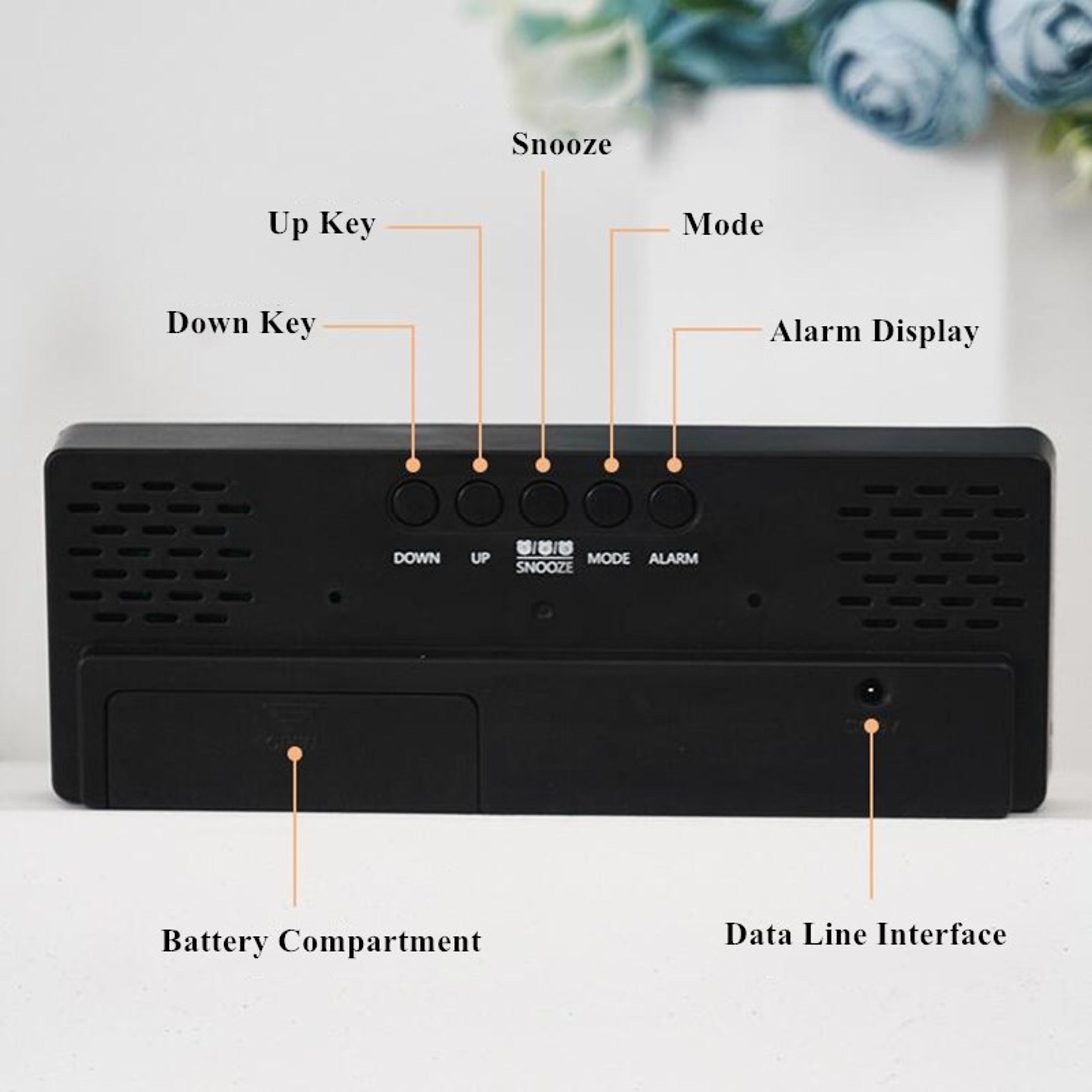 Voice Control Digital Alarm Clock With LED Mirror Display Temperature Date  USB Bedside Clock 6