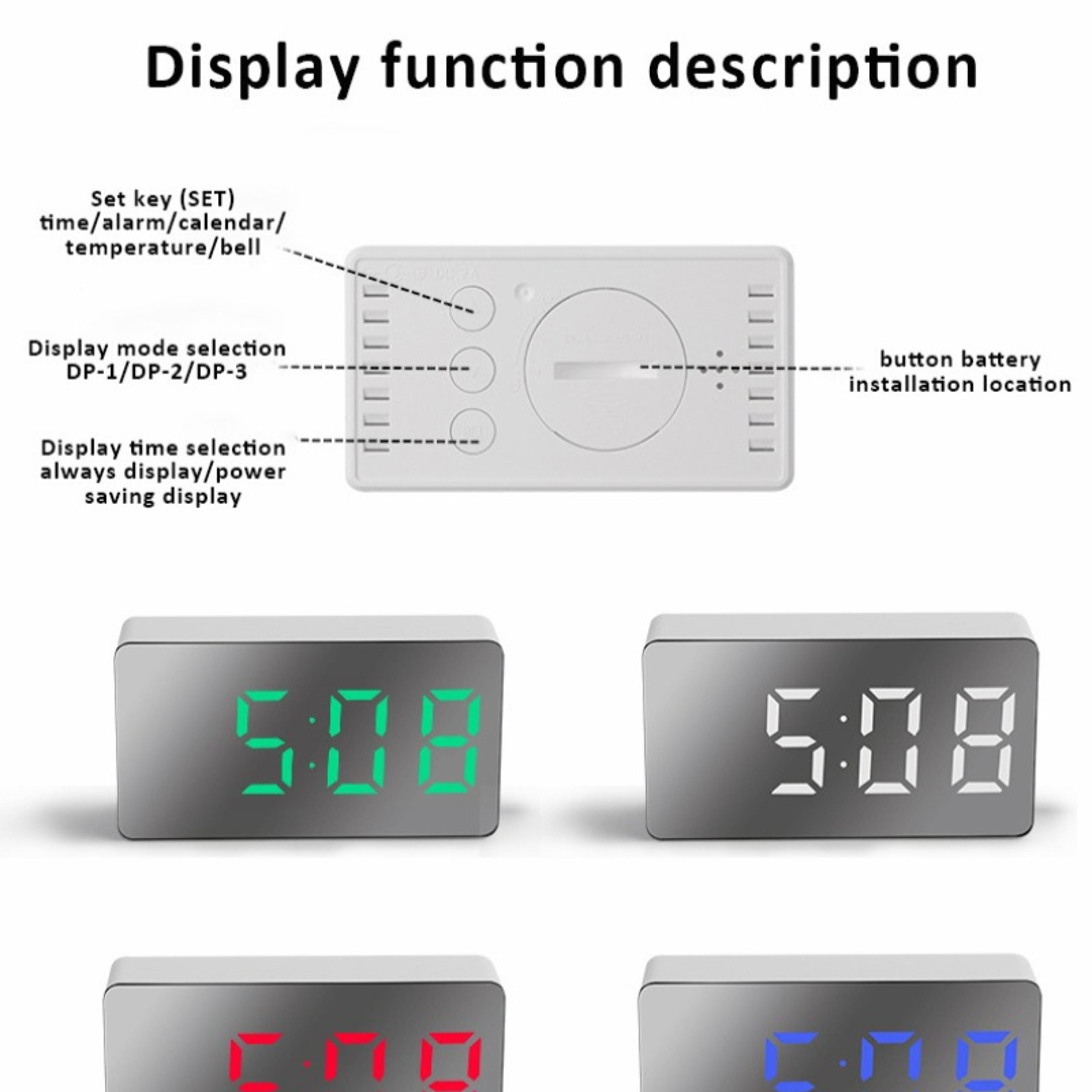 LED Mirror Digital Alarm Clock With Snooze Bedside Desk Clock Modern LED Display For Home Office 7