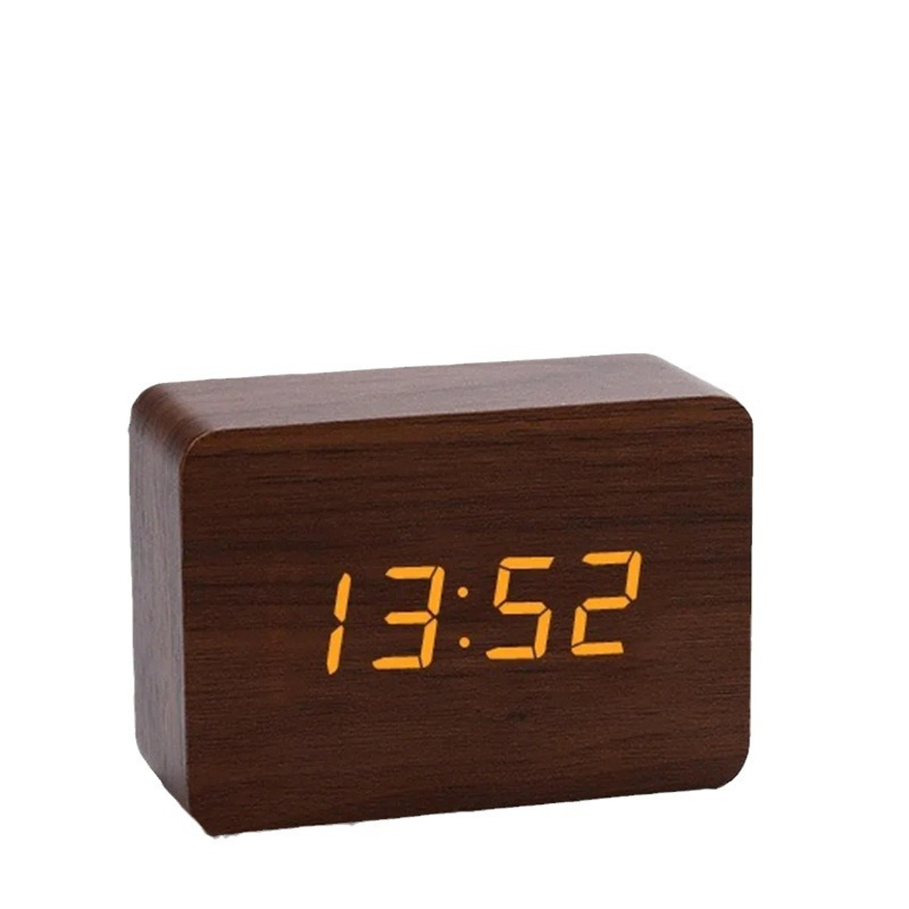 Wooden LED Alarm Clock Digital Wooden Clock Voice Control LED Desk Clock For Bedroom Office Home De 4