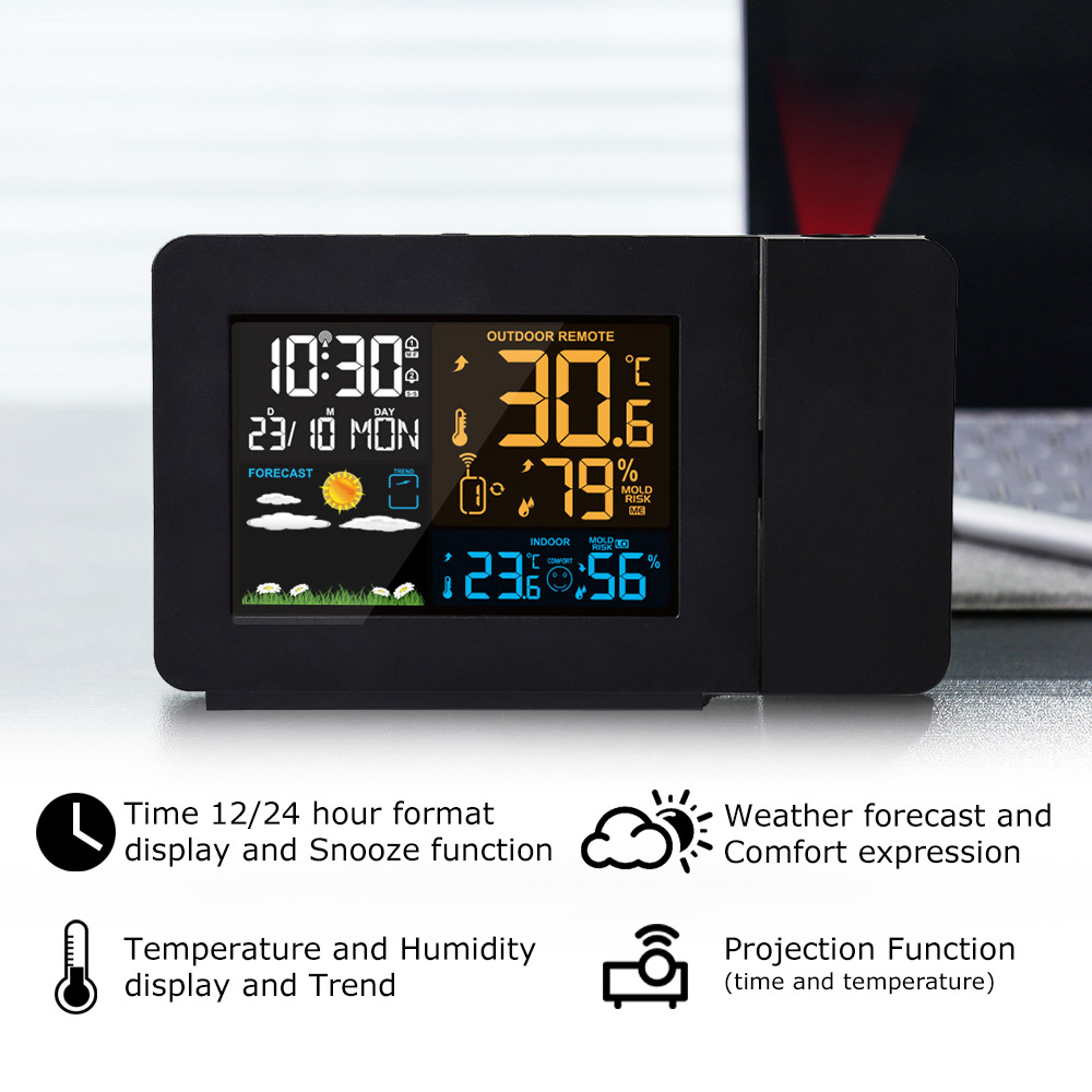 Digital Alarm Clock Weather Station LED Temperature Humidity Display With Projection 1