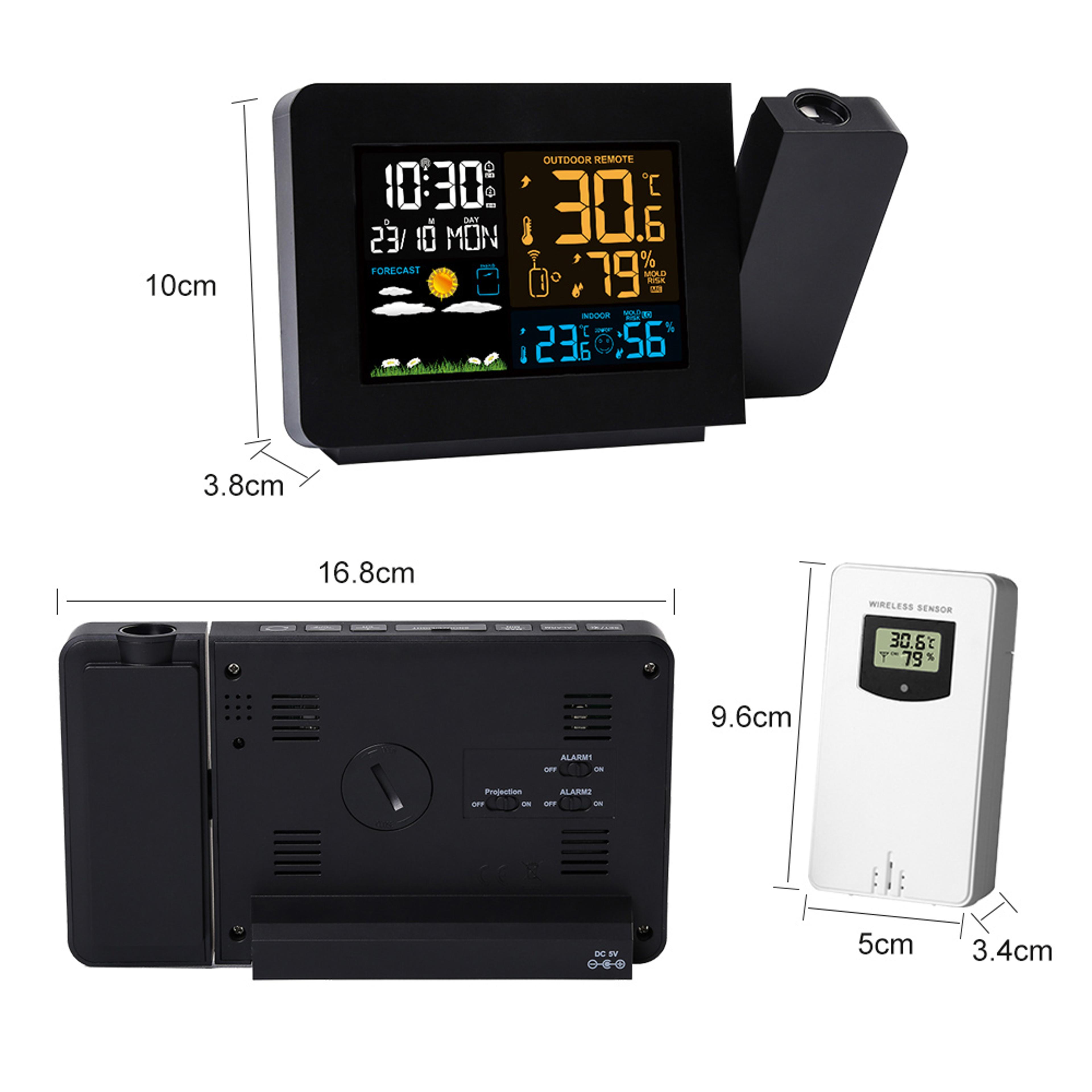 Digital Alarm Clock Weather Station LED Temperature Humidity Display With Projection 5
