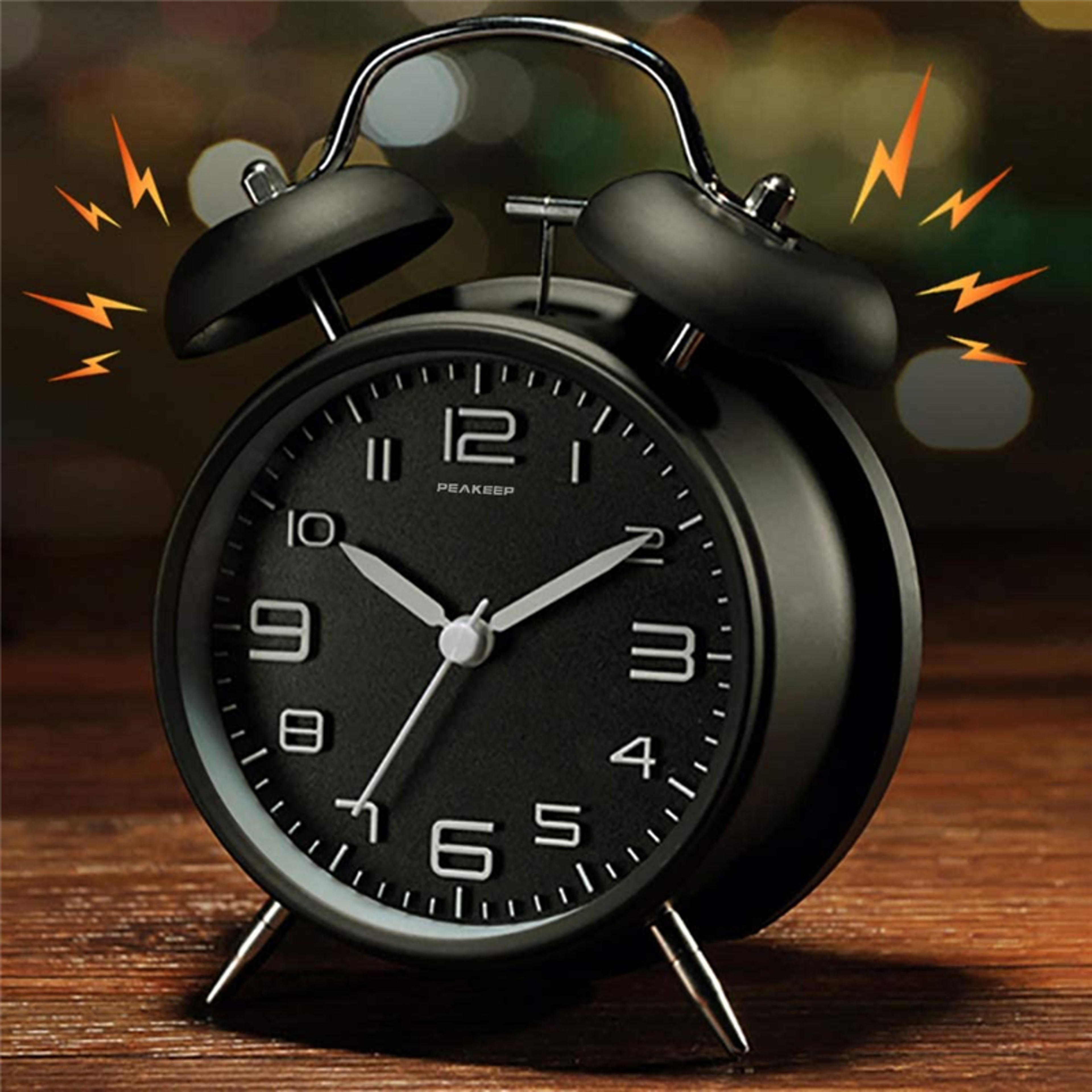 twin bell alarm clock, loud bedside clock, vintage desk table clock with backlight