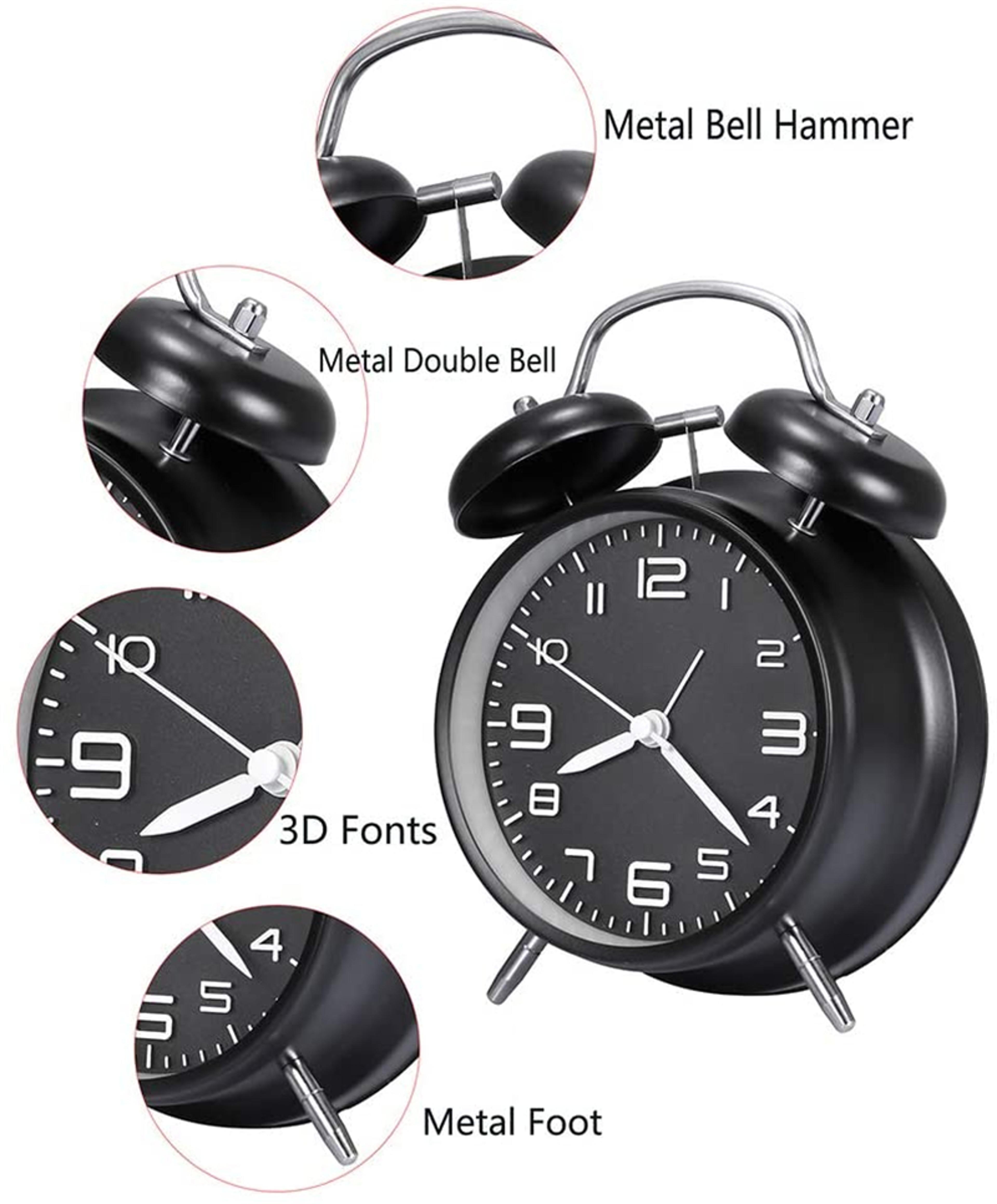 Twin Bell Alarm Clock Loud Bedside Clock Vintage Desk Table Clock With Backlight 7
