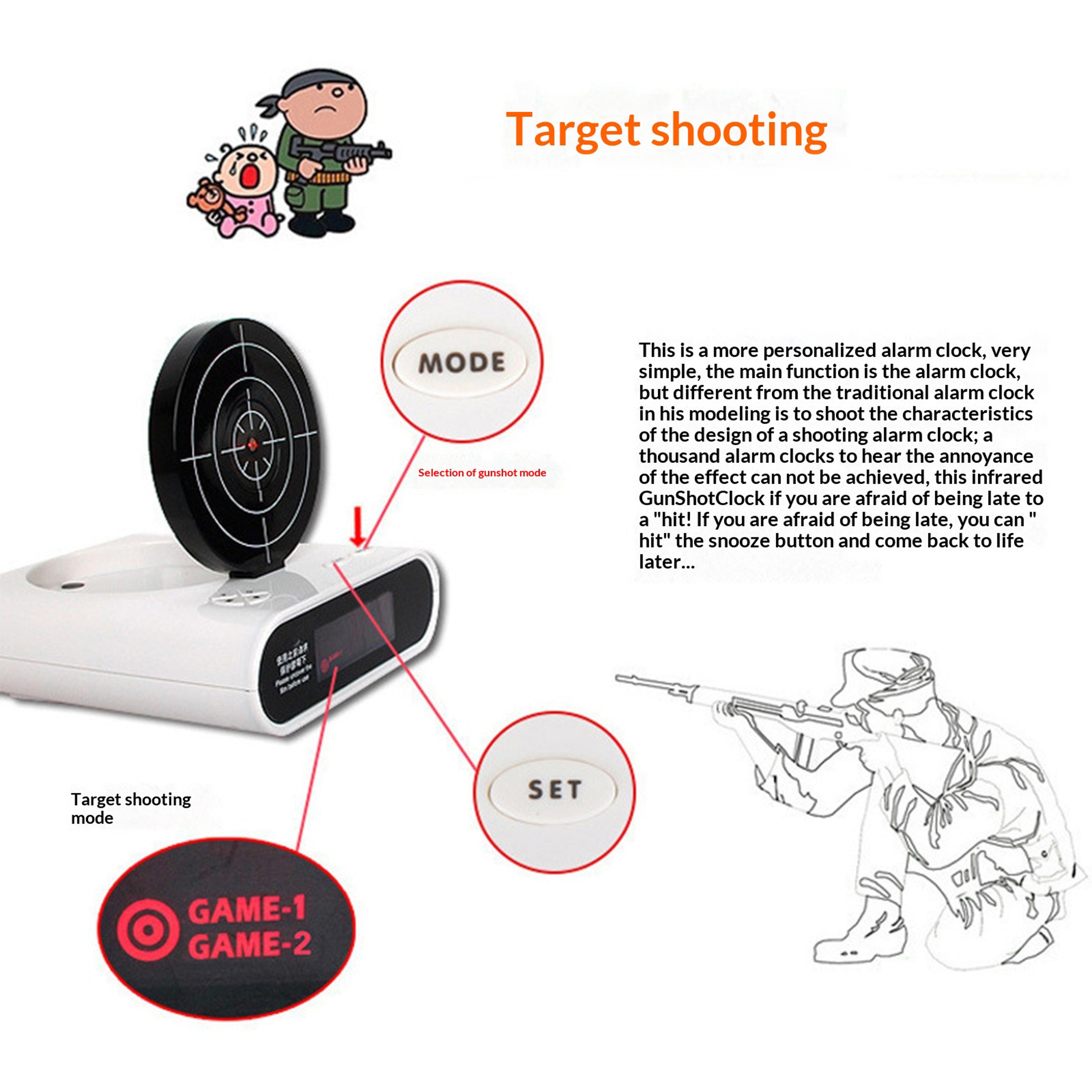 Target Alarm Clock With Gun Interactive Shooting Alarm Clock LED Digital Display For Heavy Sleepers 5