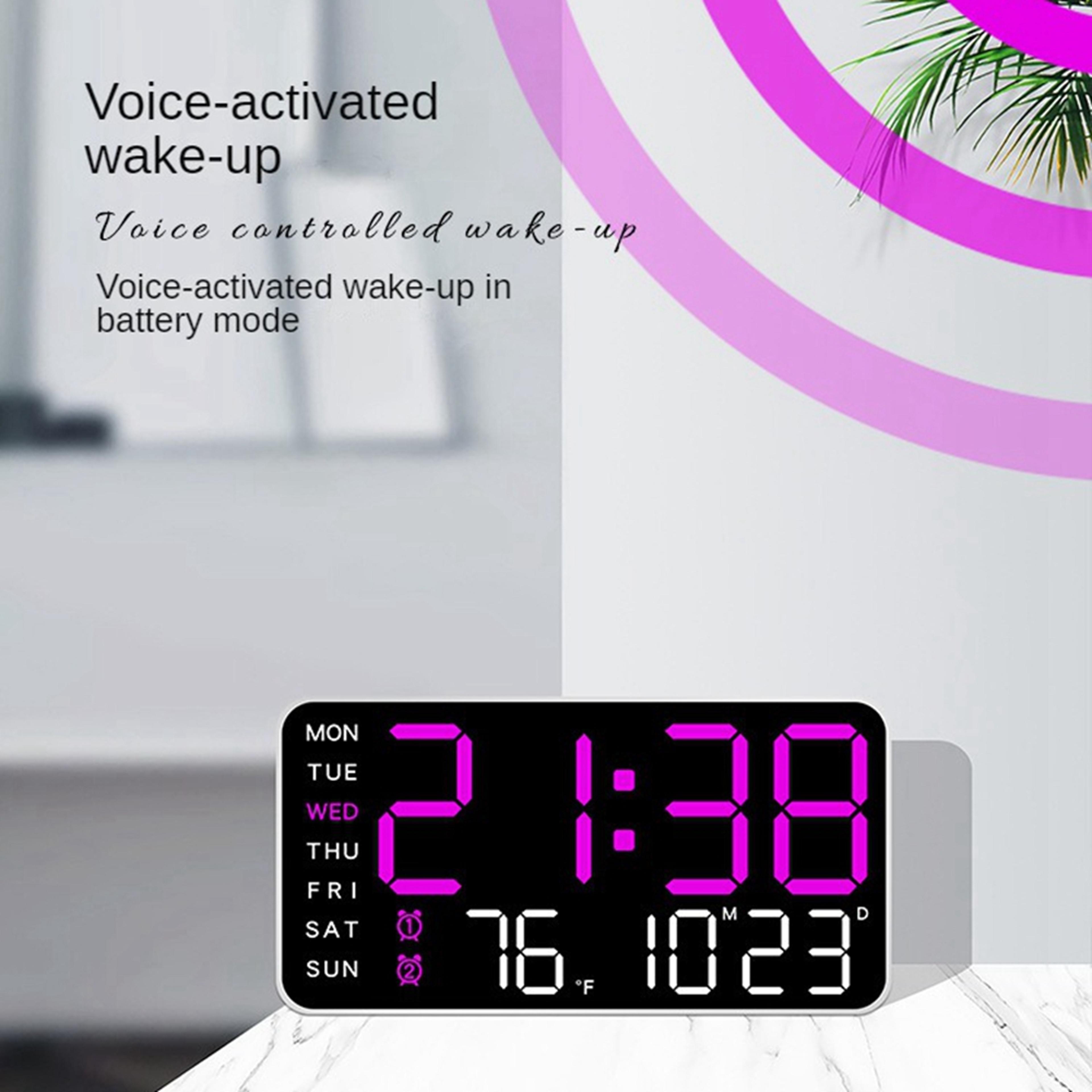 LED Digital Wall Clock With Temperature Date Display Voice Control Digital Alarm Clock Adjustable B 5