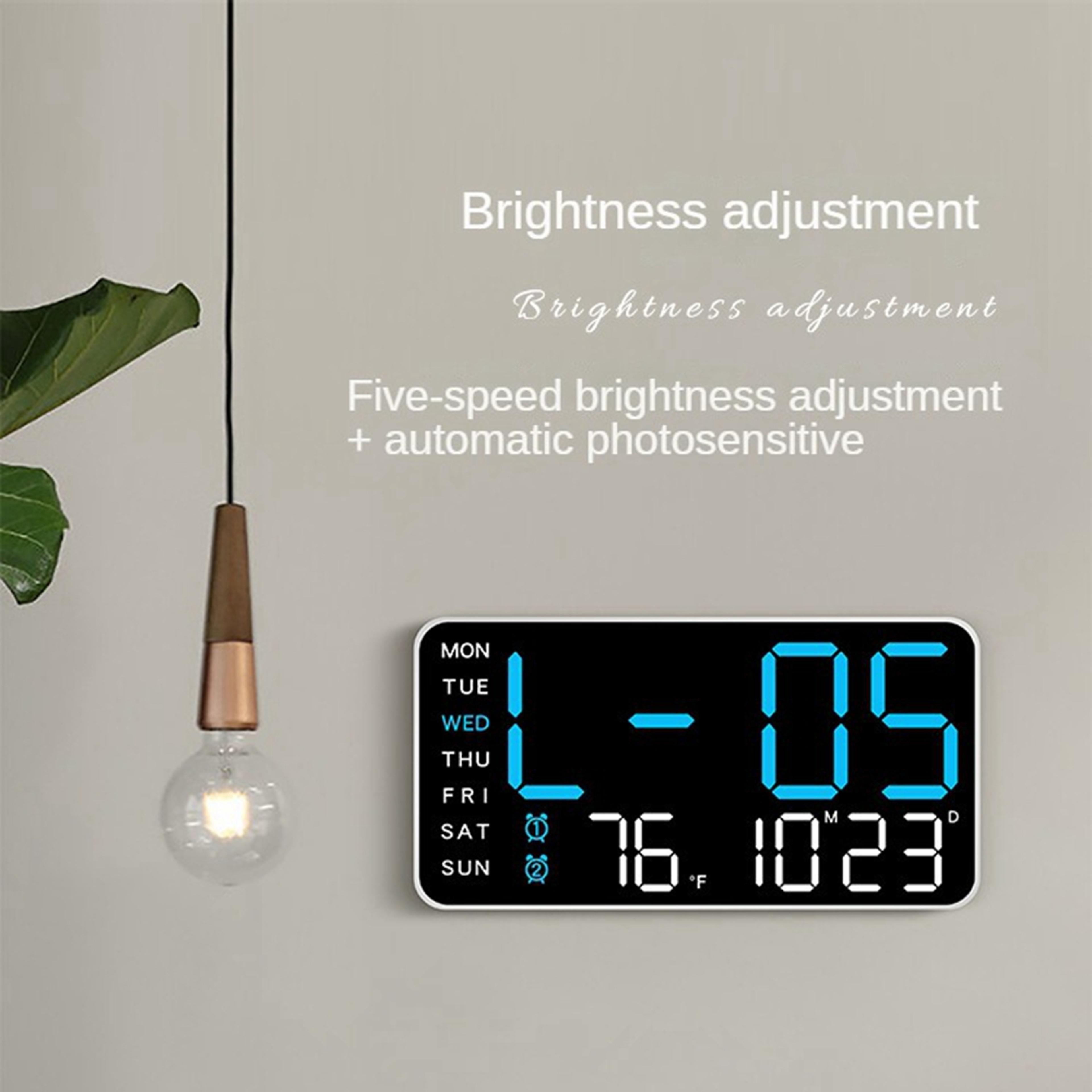 LED Digital Wall Clock With Temperature Date Display Voice Control Digital Alarm Clock Adjustable B 7