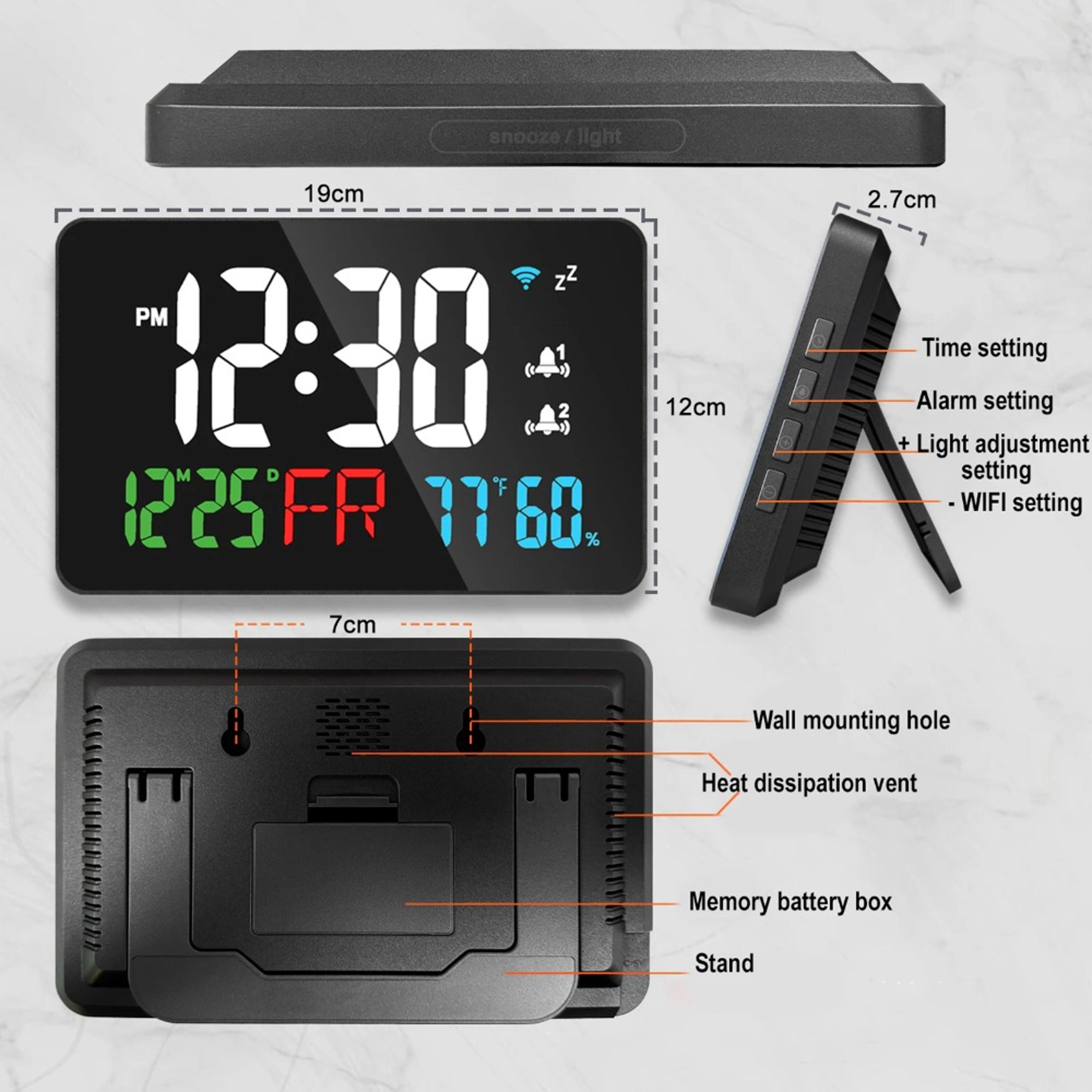 WiFi Digital Wall Clock LED Display With Temperature Humidity Date Smart Digital Alarm Clock 7