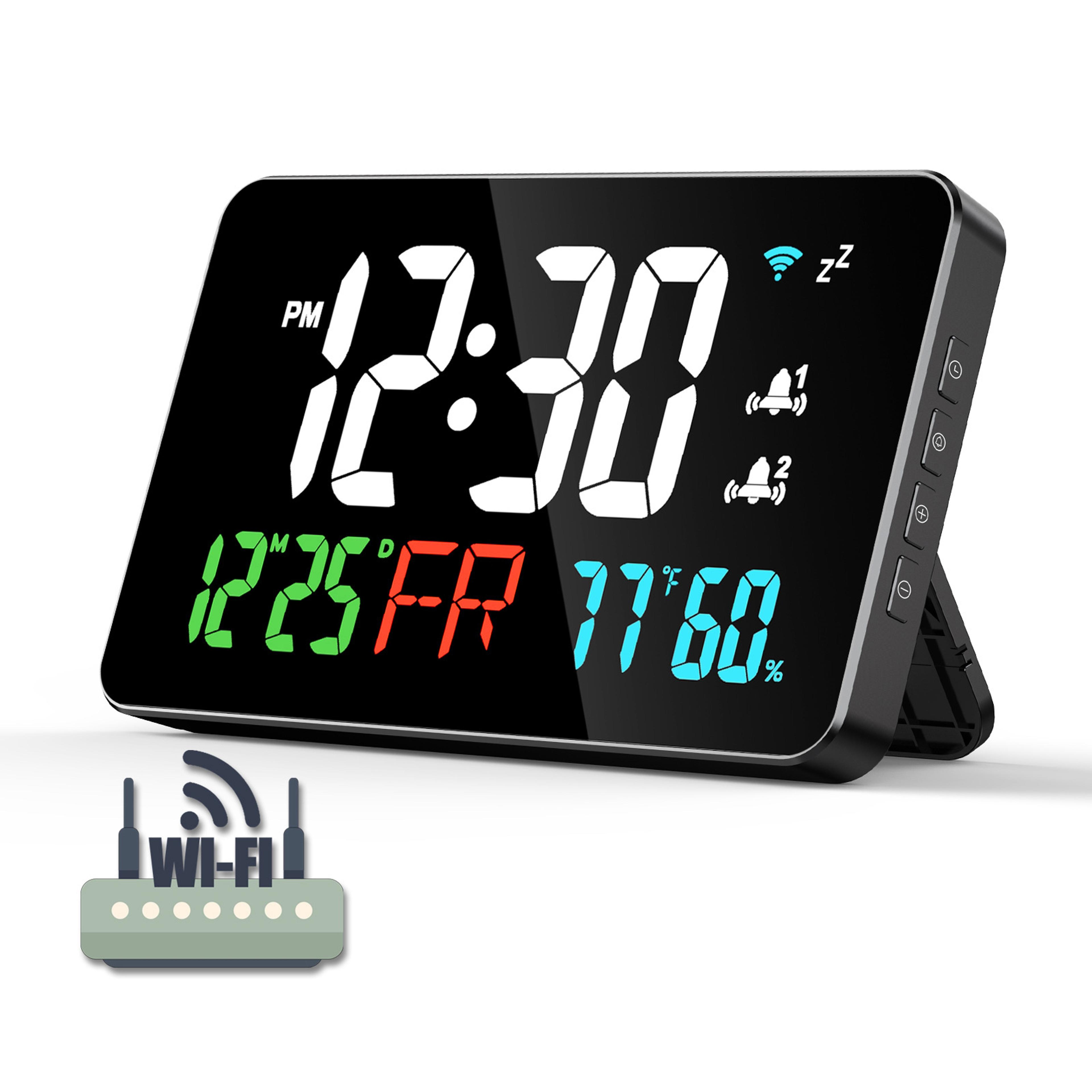 WiFi Digital Wall Clock LED Display With Temperature Humidity Date Smart Digital Alarm Clock 1