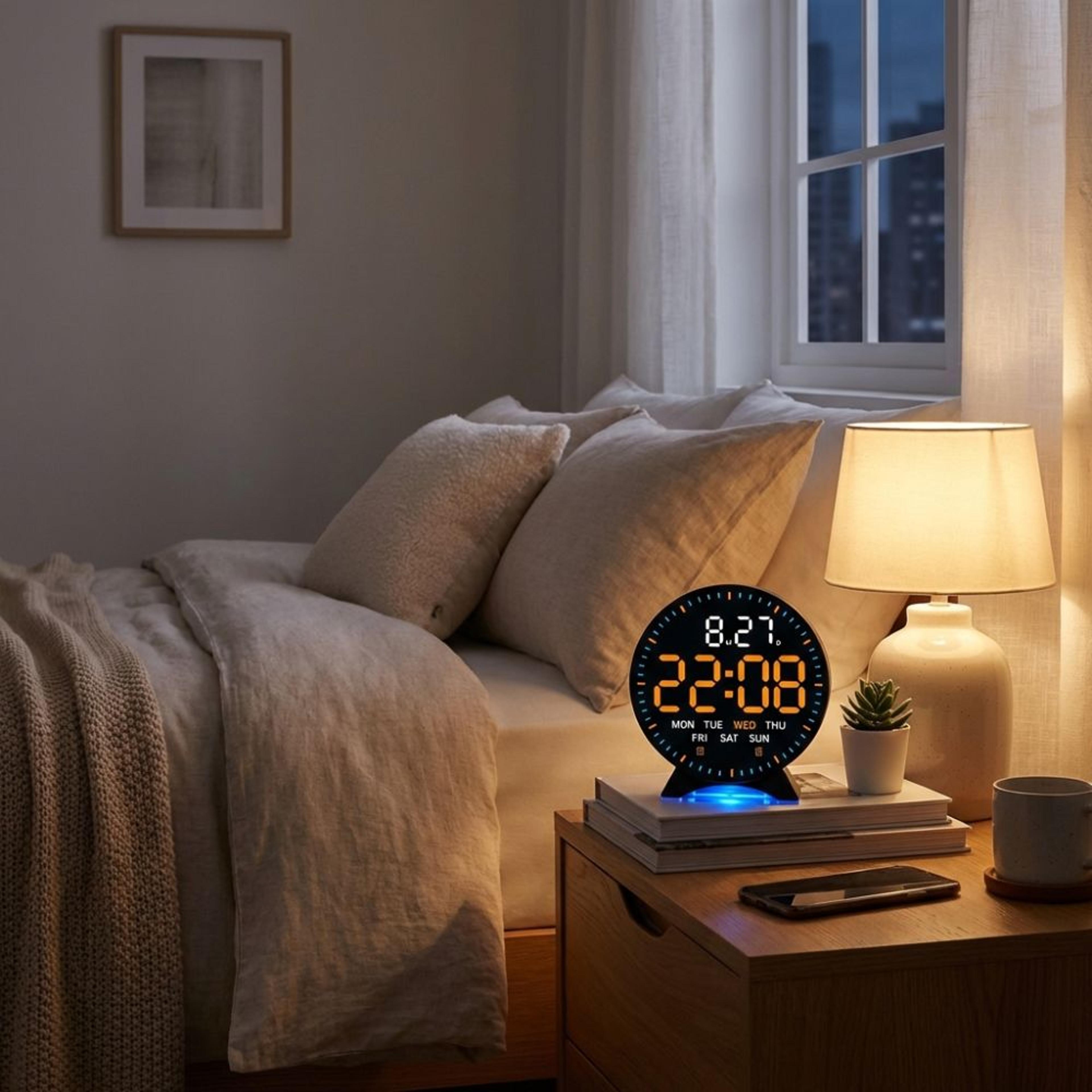 LED Digital Alarm Clock With Date And Week Display Adjustable Brightness Electronic Desk Clock 10