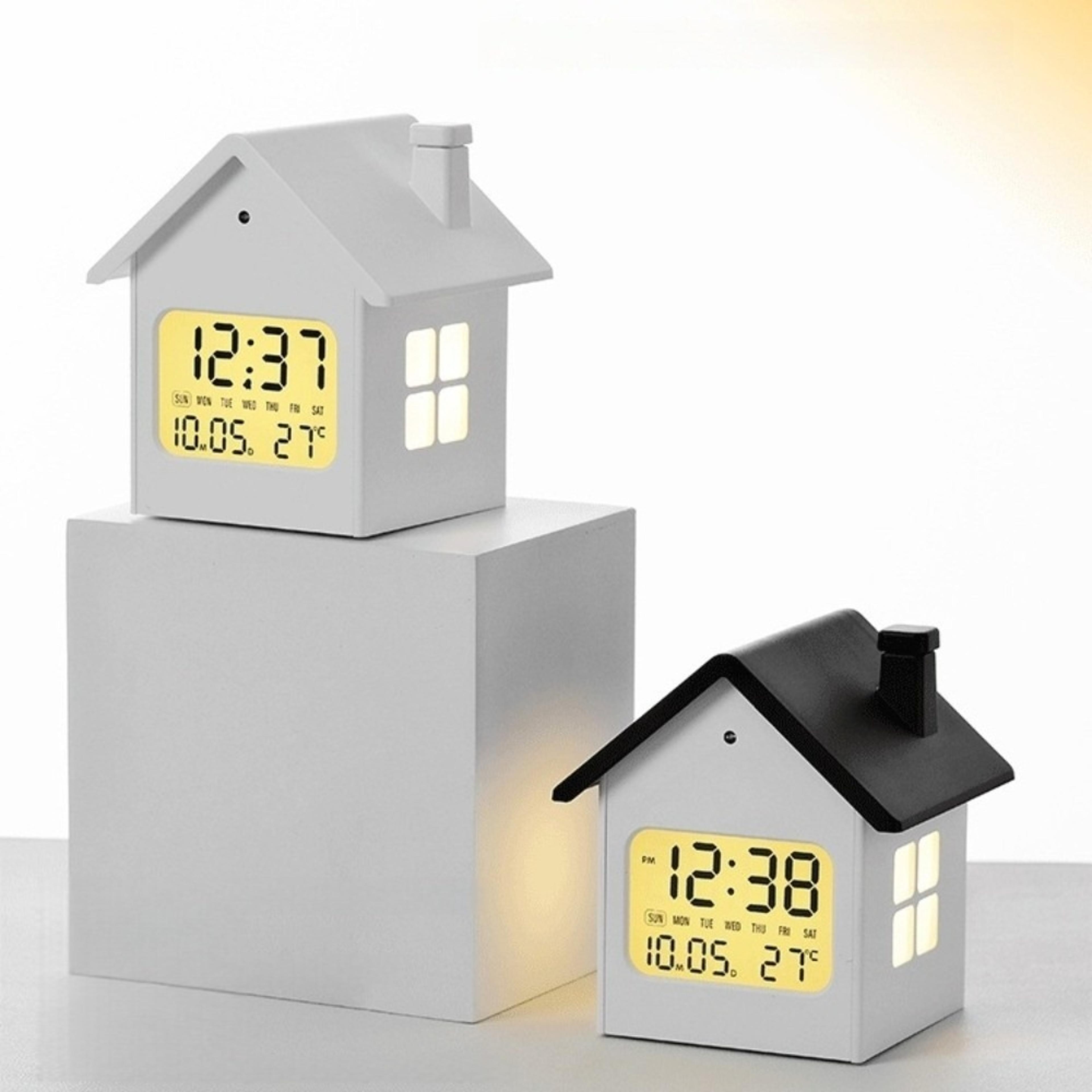 House Shape Digital Alarm Clock With LCD Display Temperature Date And Desk Clock For Bedroom 5