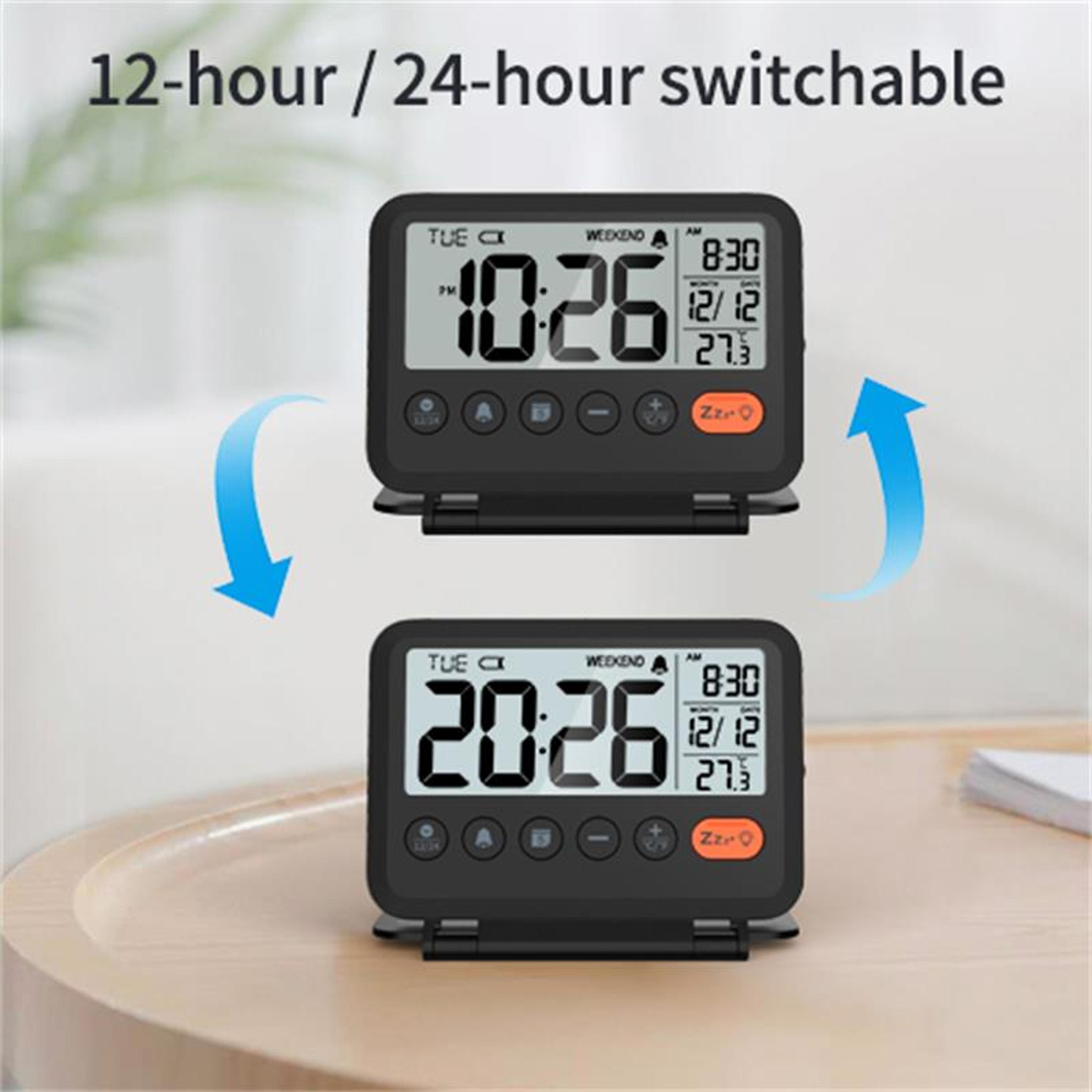 Digital LCD Travel Alarm Clock Thermometer Calendar Portable Folding Desk Clock 4
