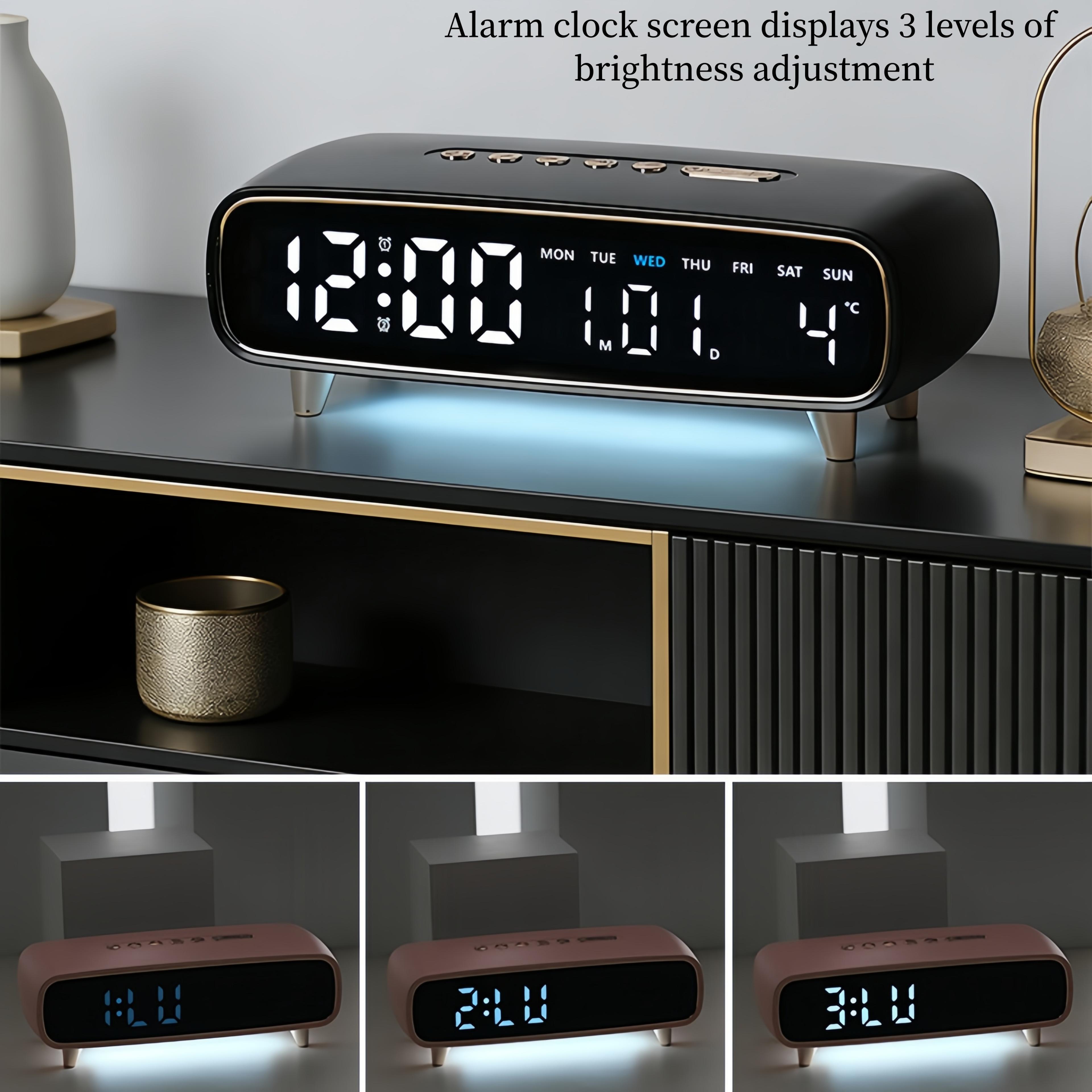 LED Digital Alarm Clock With Voice Control Temperature Display Adjustable Brightness Desk Clock 14